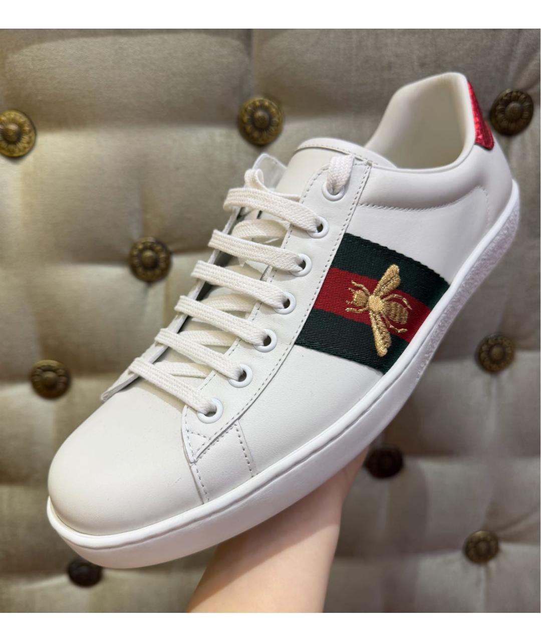 GUCCI Белые кожаные низкие кроссовки / кеды, фото 2