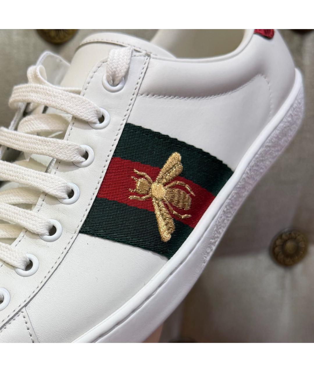 GUCCI Белые кожаные низкие кроссовки / кеды, фото 5