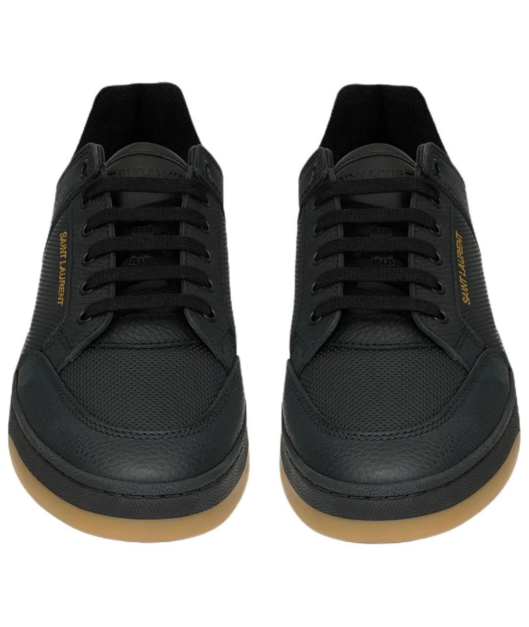 SAINT LAURENT Черные кожаные низкие кроссовки / кеды, фото 4