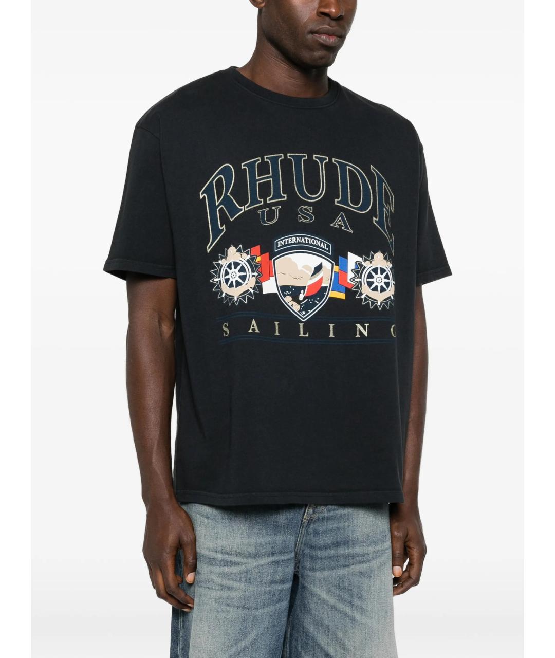 RHUDE Черная хлопковая футболка, фото 2
