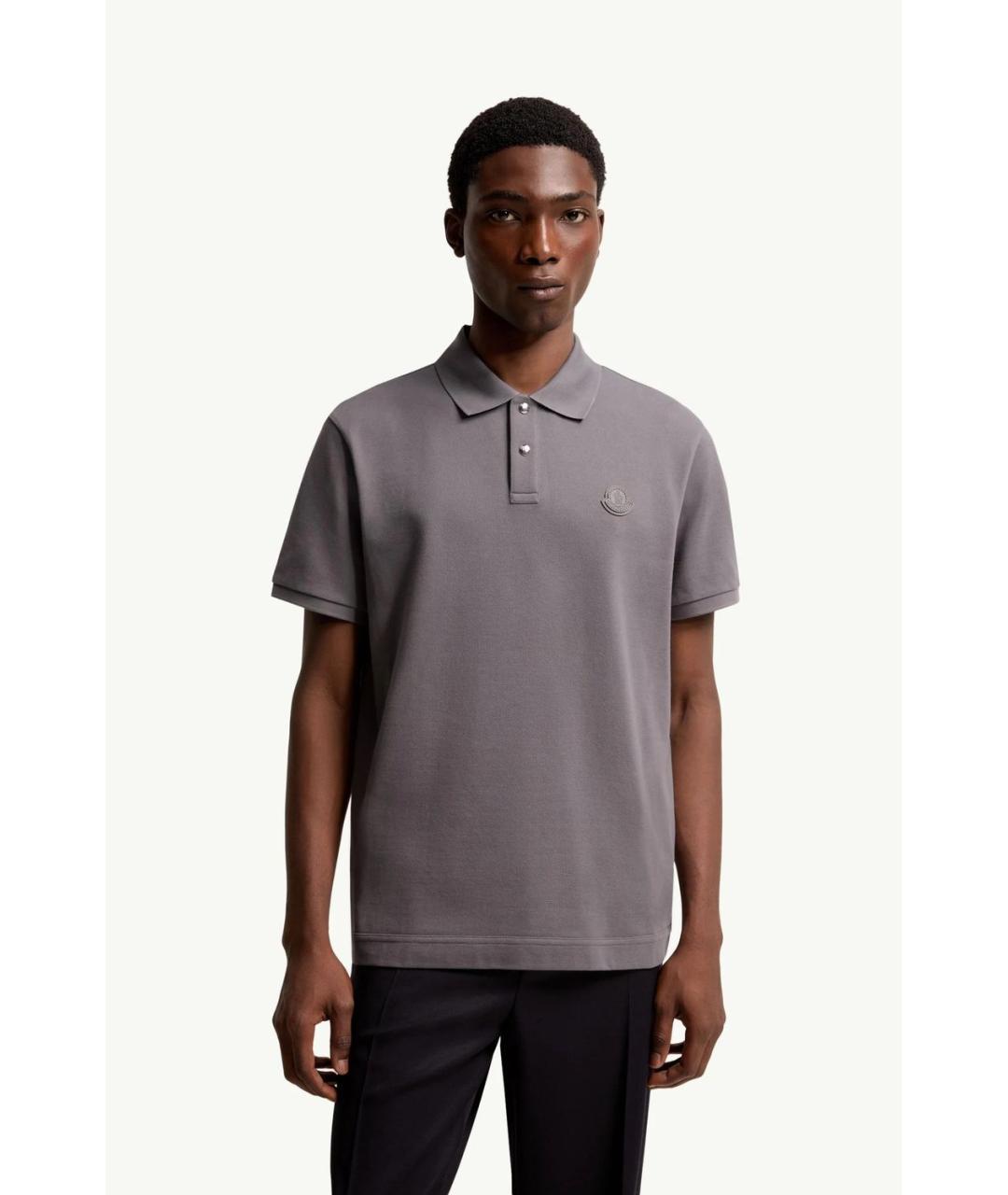 MONCLER Серое хлопковое поло с коротким рукавом, фото 2