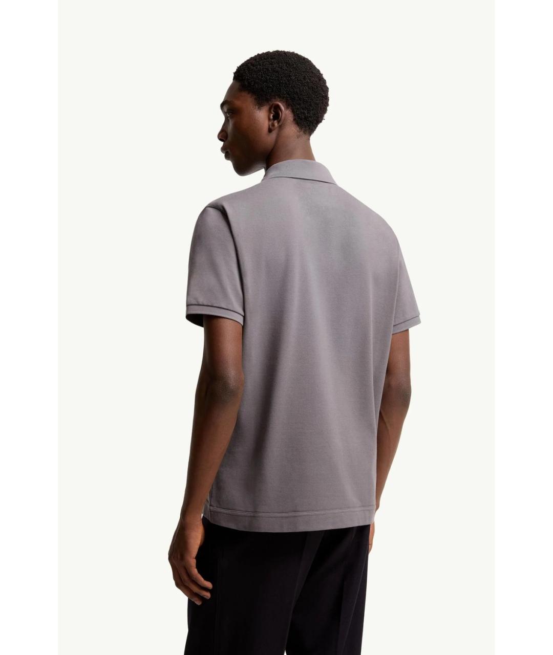 MONCLER Серое хлопковое поло с коротким рукавом, фото 3