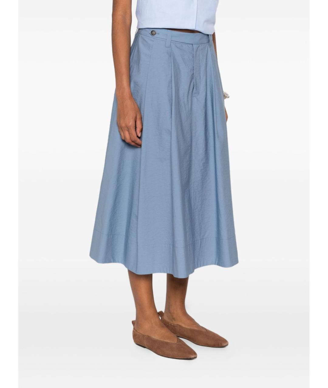 BRUNELLO CUCINELLI Голубая хлопковая юбка миди, фото 4