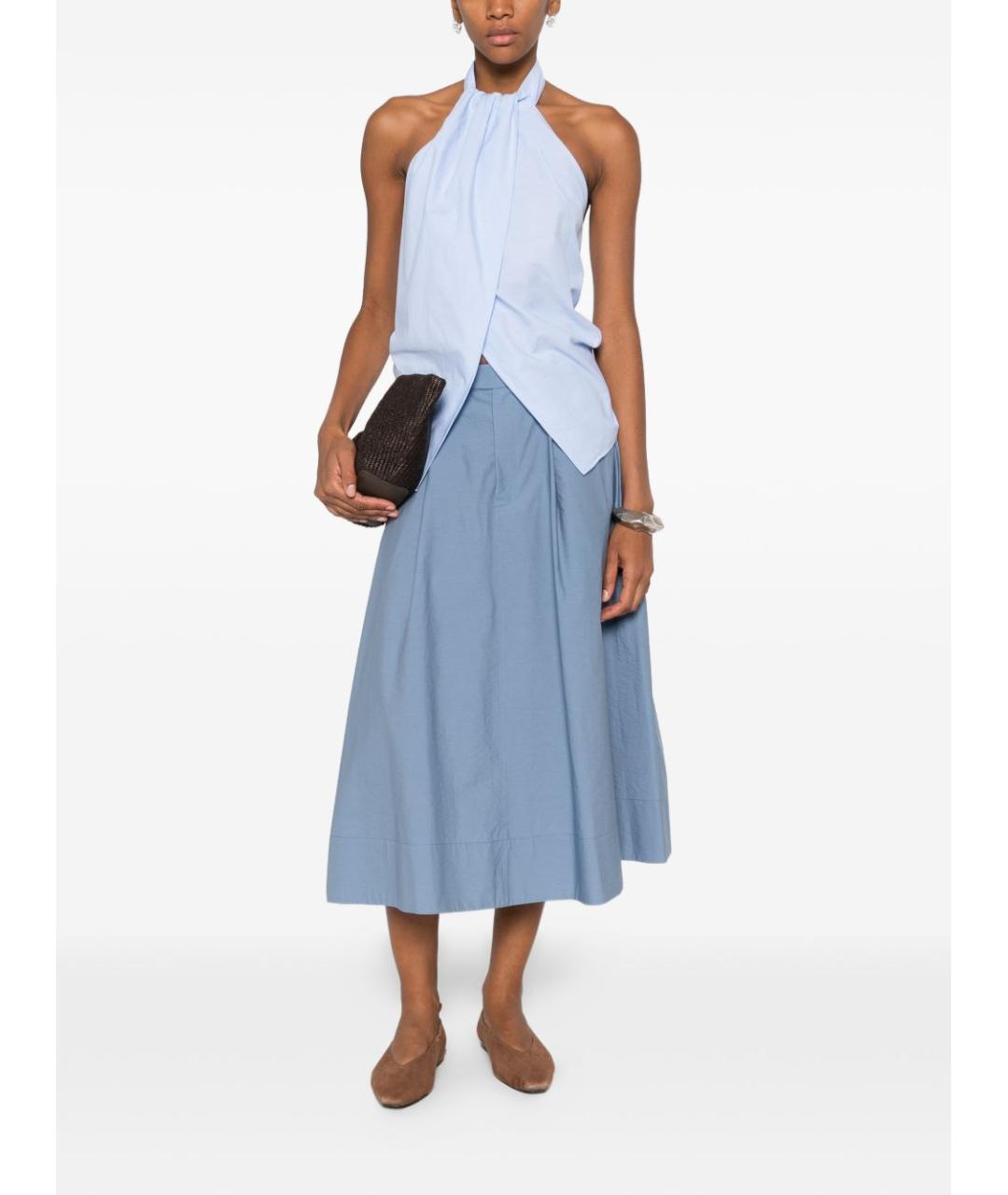BRUNELLO CUCINELLI Голубая хлопковая юбка миди, фото 3