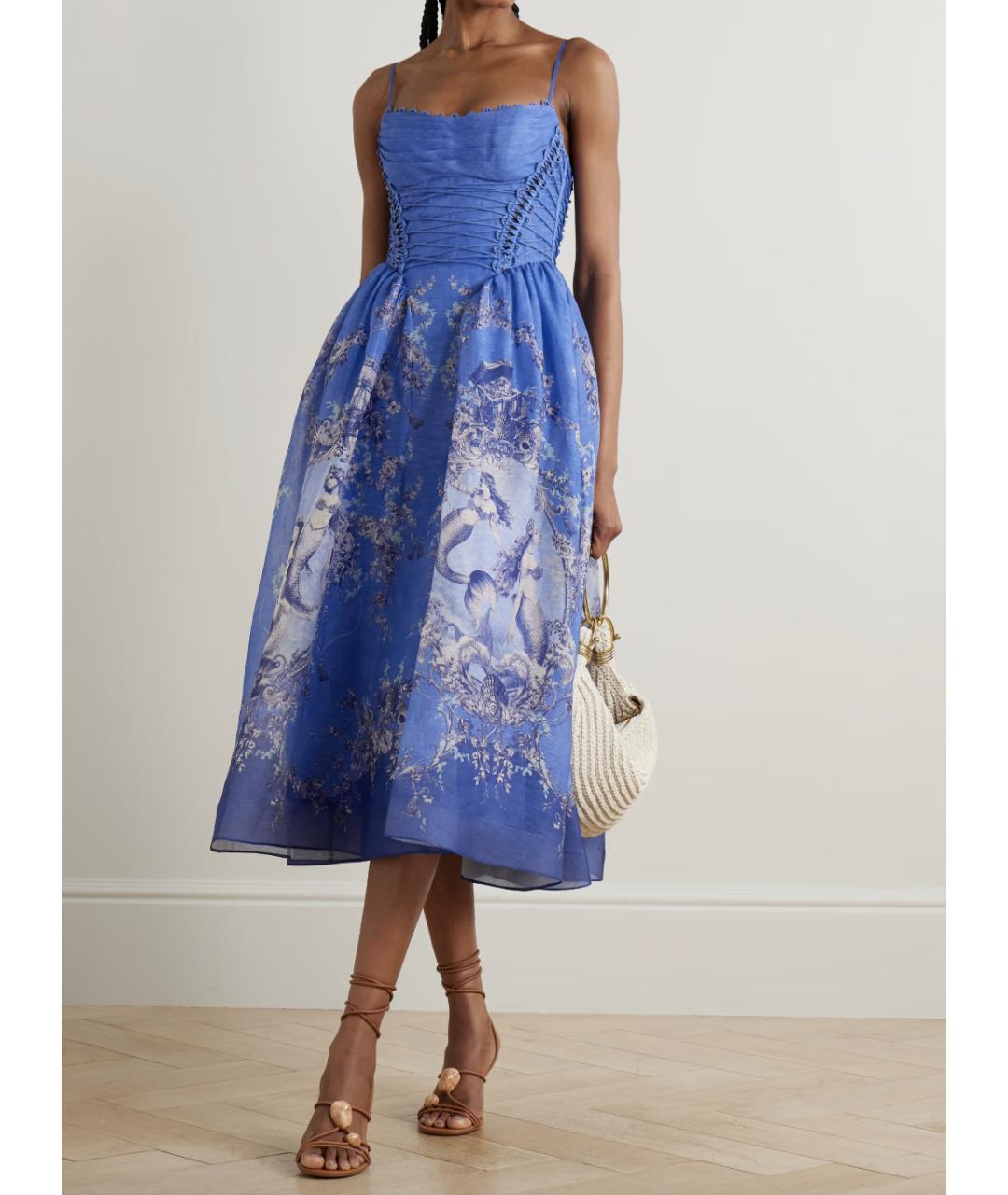 ZIMMERMANN Голубое льняное повседневное платье, фото 3