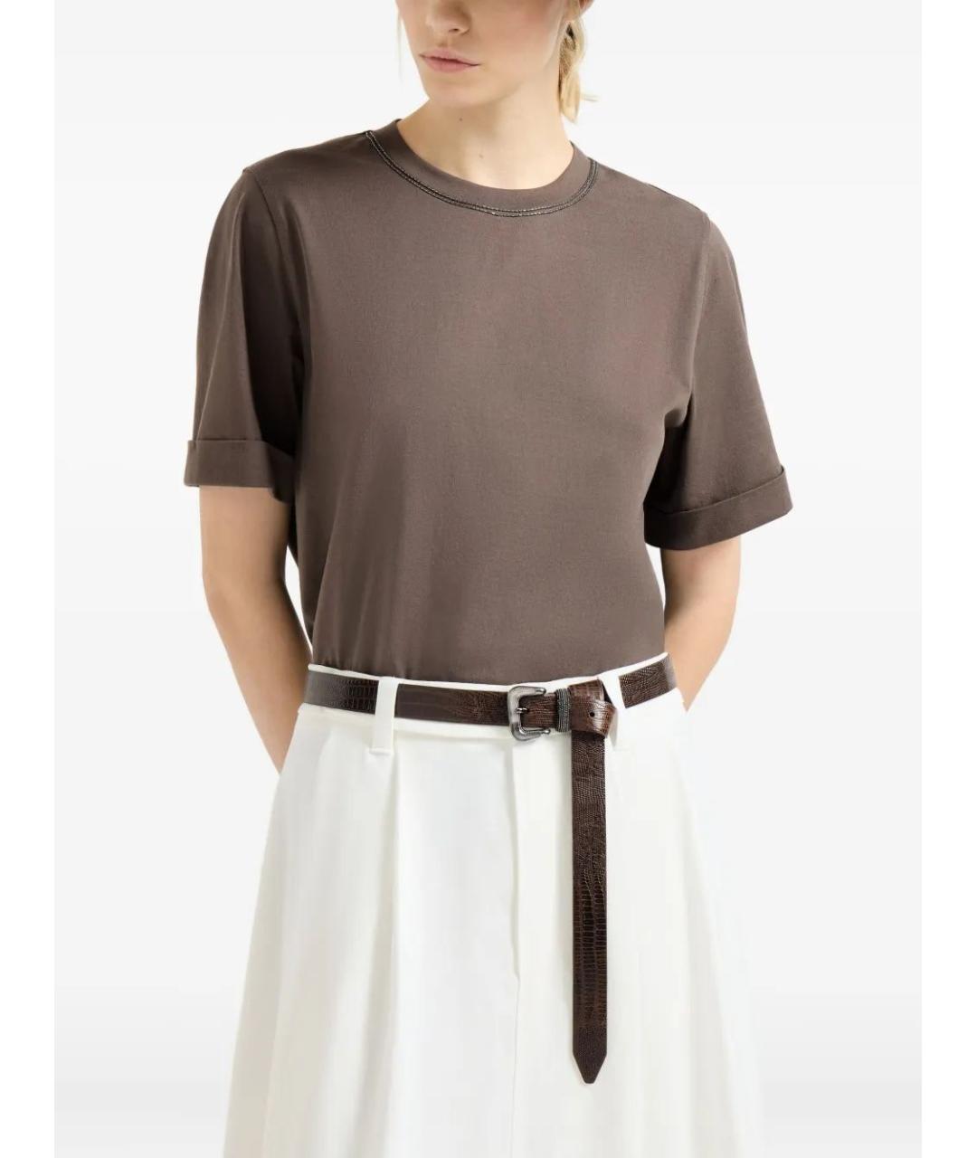 BRUNELLO CUCINELLI Коричневая хлопковая футболка, фото 3