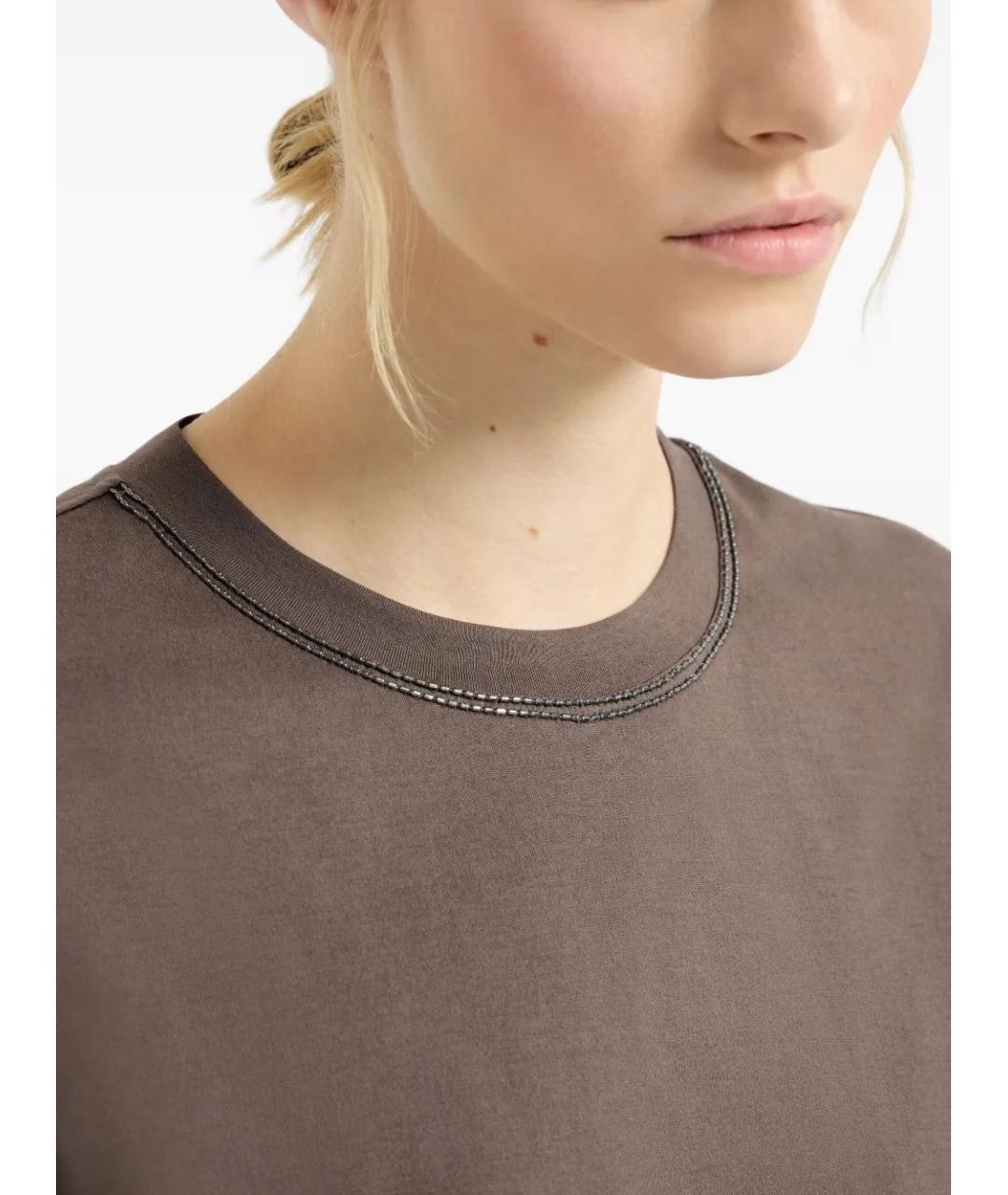 BRUNELLO CUCINELLI Коричневая хлопковая футболка, фото 5