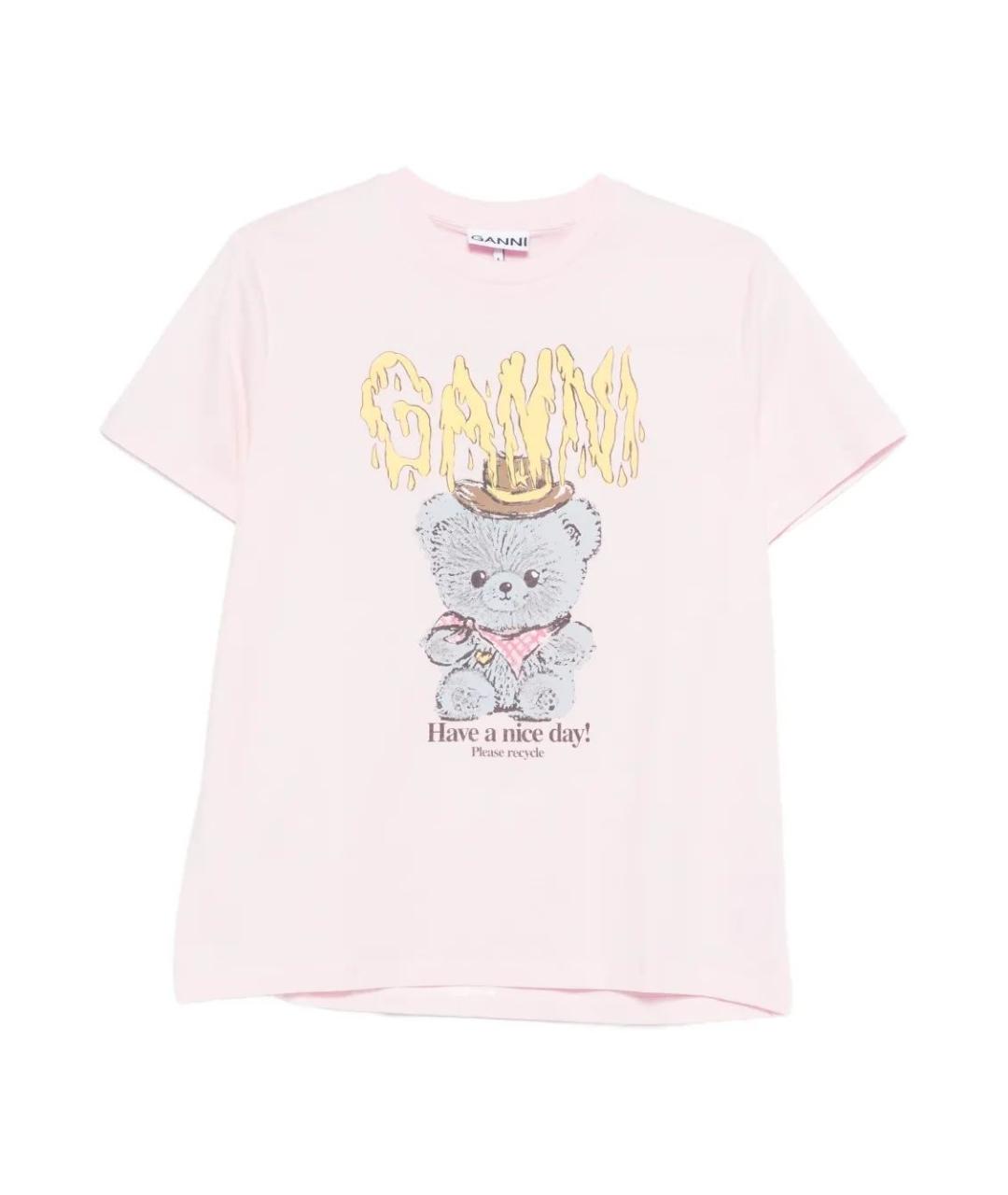 GANNI Розовая хлопковая футболка, фото 1