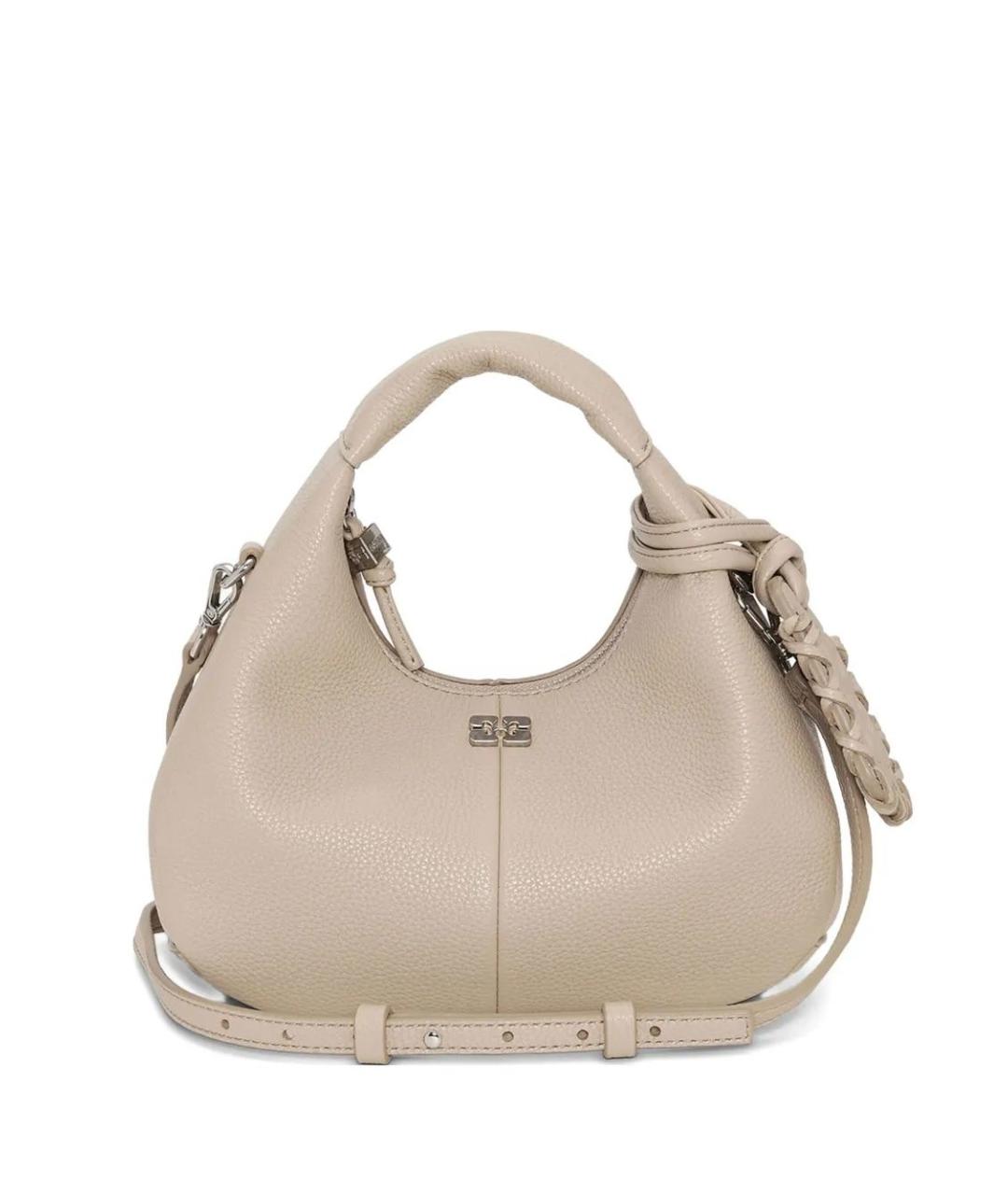 GANNI Бежевая кожаная сумка с короткими ручками, фото 1