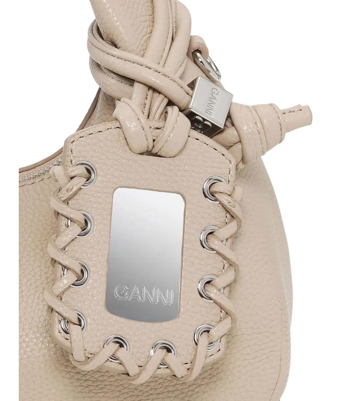GANNI Бежевая кожаная сумка с короткими ручками, фото 5