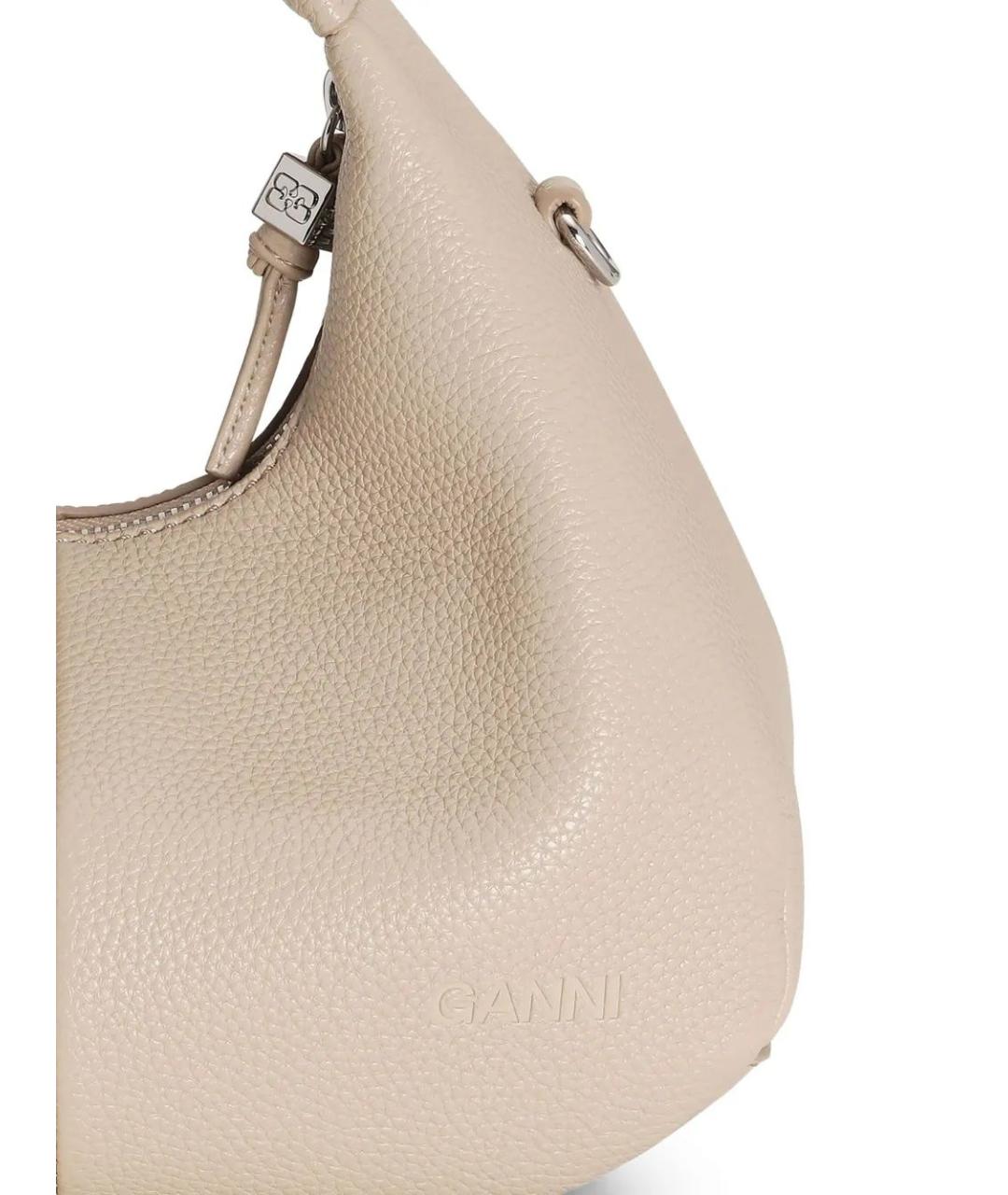 GANNI Бежевая кожаная сумка с короткими ручками, фото 4