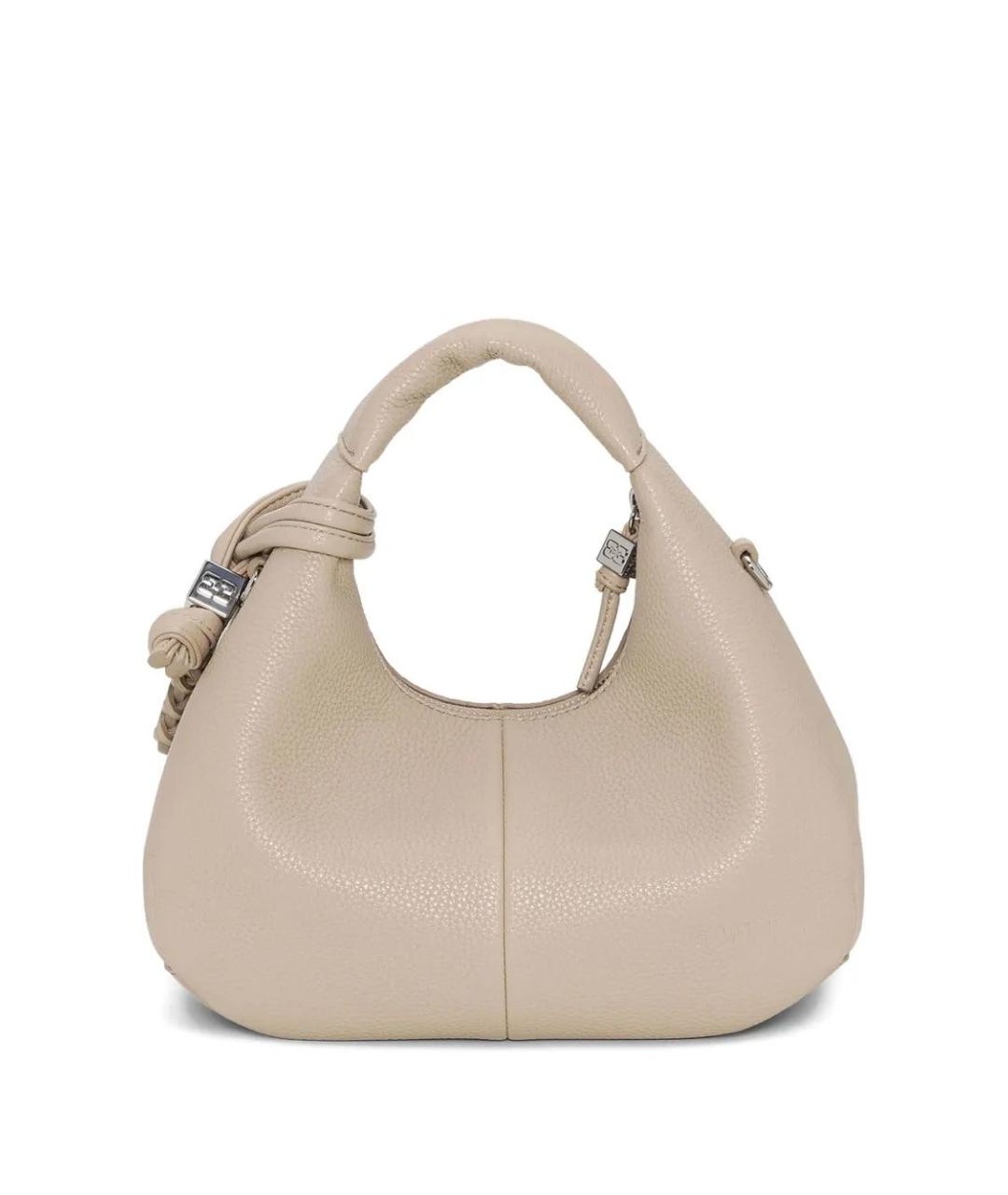 GANNI Бежевая кожаная сумка с короткими ручками, фото 2