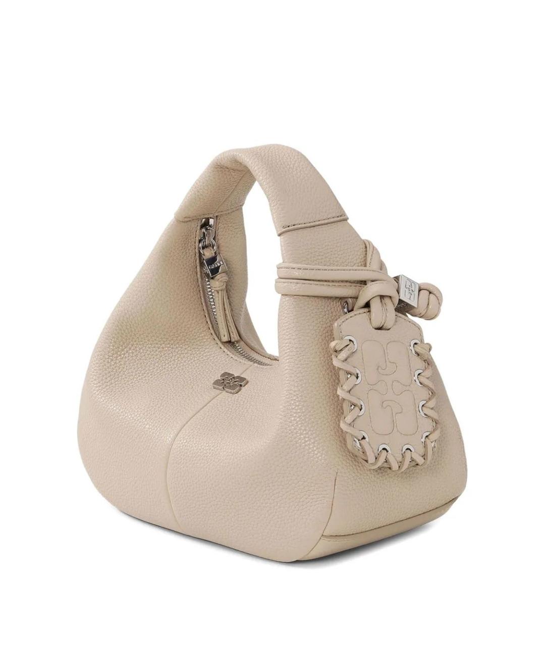 GANNI Бежевая кожаная сумка с короткими ручками, фото 3