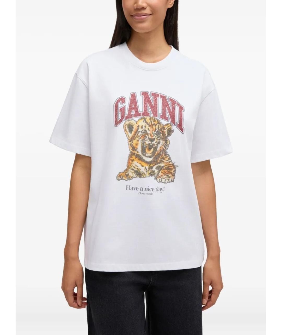 GANNI Белая хлопковая футболка, фото 3