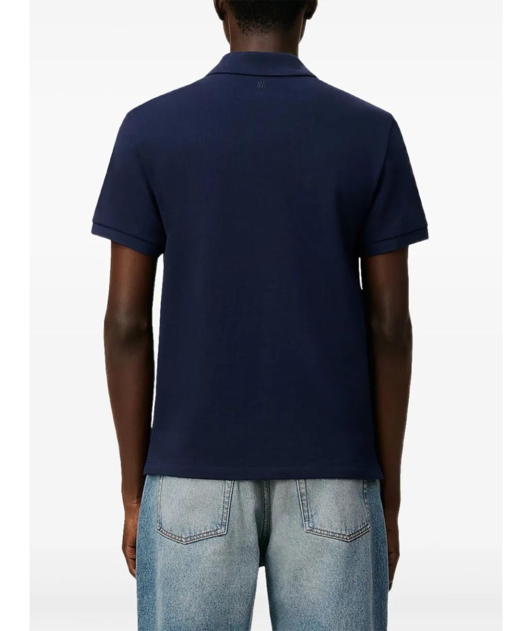 Ami Paris Синее хлопковое поло с коротким рукавом, фото 4