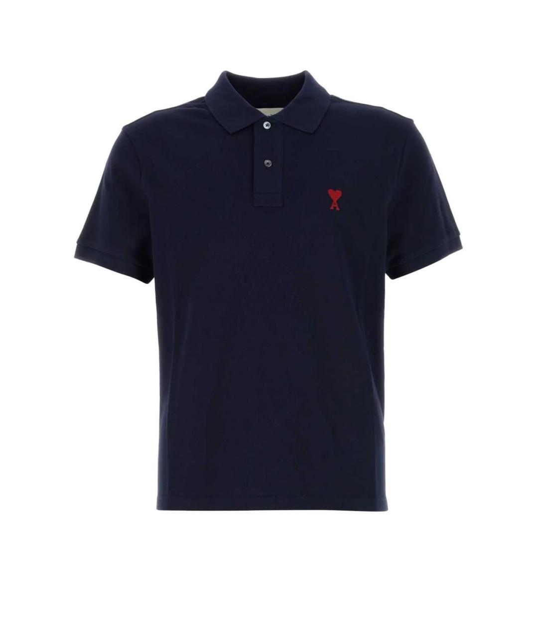 Ami Paris Синее хлопковое поло с коротким рукавом, фото 1