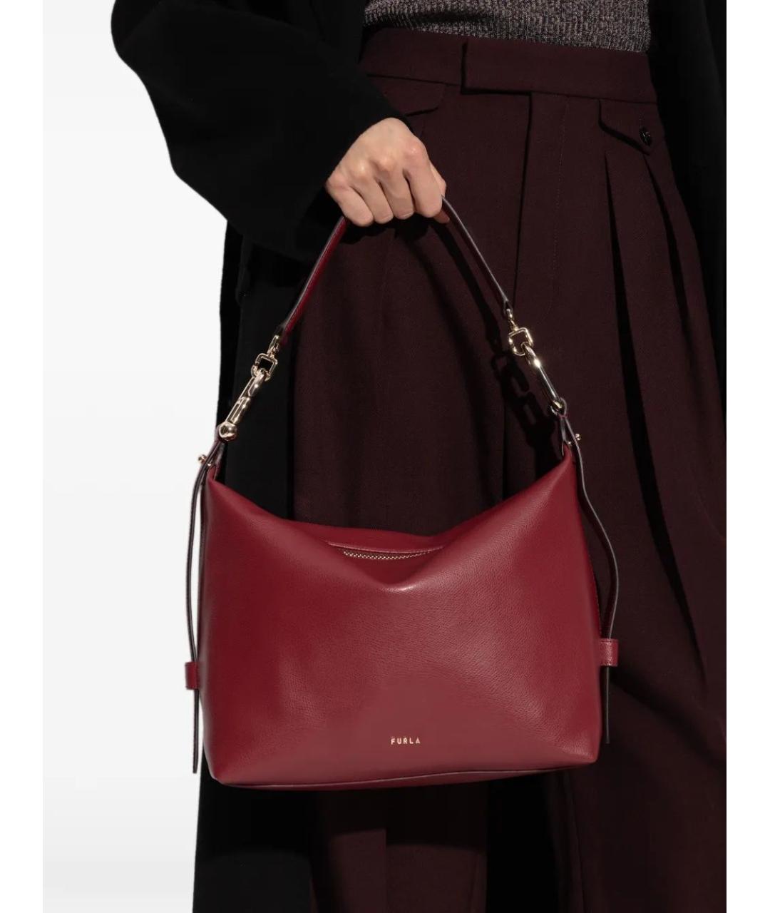 FURLA Бордовая кожаная сумка с короткими ручками, фото 2