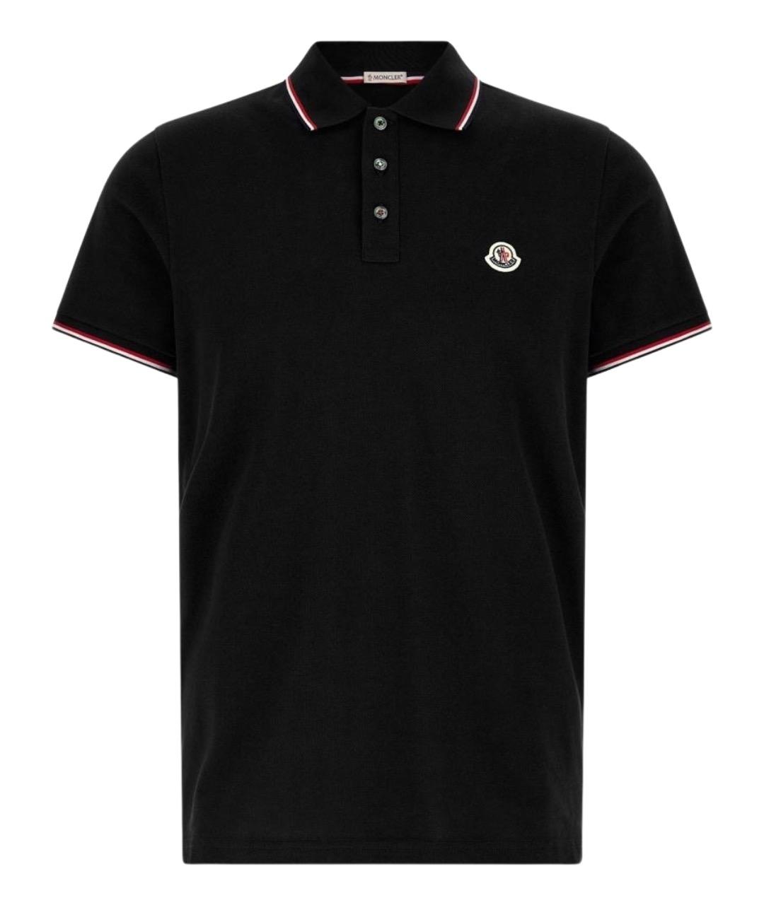 MONCLER Черное хлопковое поло с коротким рукавом, фото 1