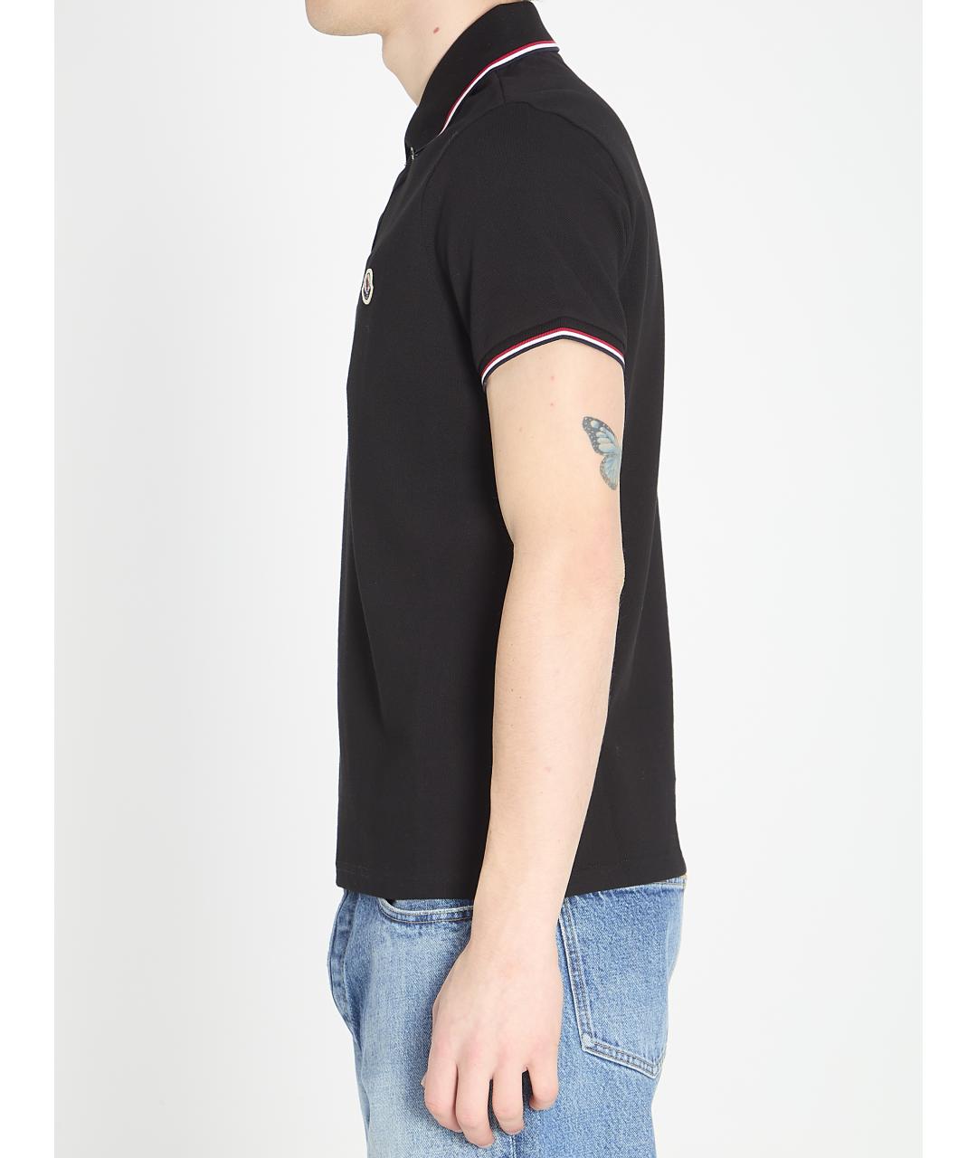 MONCLER Черное хлопковое поло с коротким рукавом, фото 4