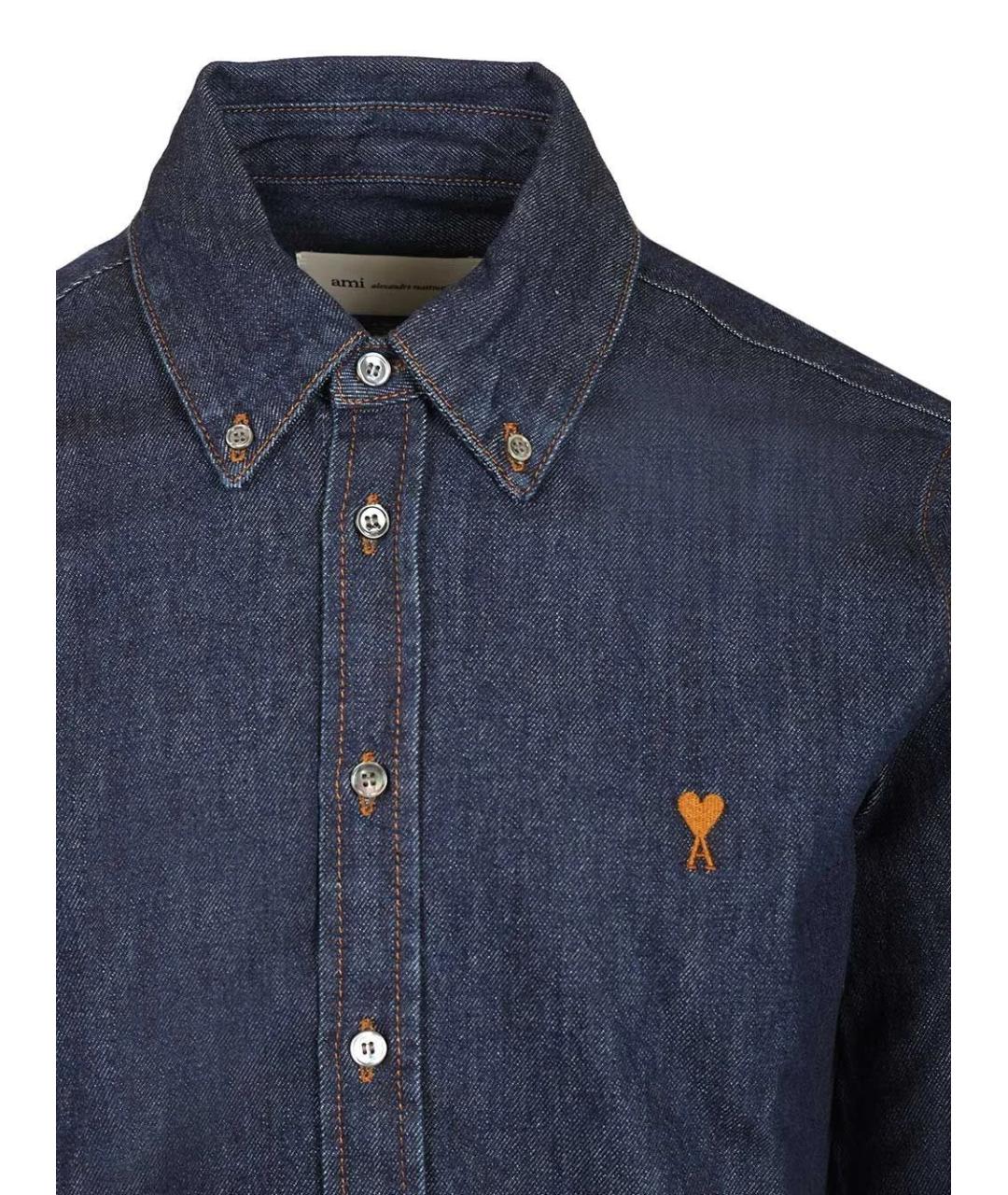 Ami Paris Темно-синяя хлопковая кэжуал рубашка, фото 4