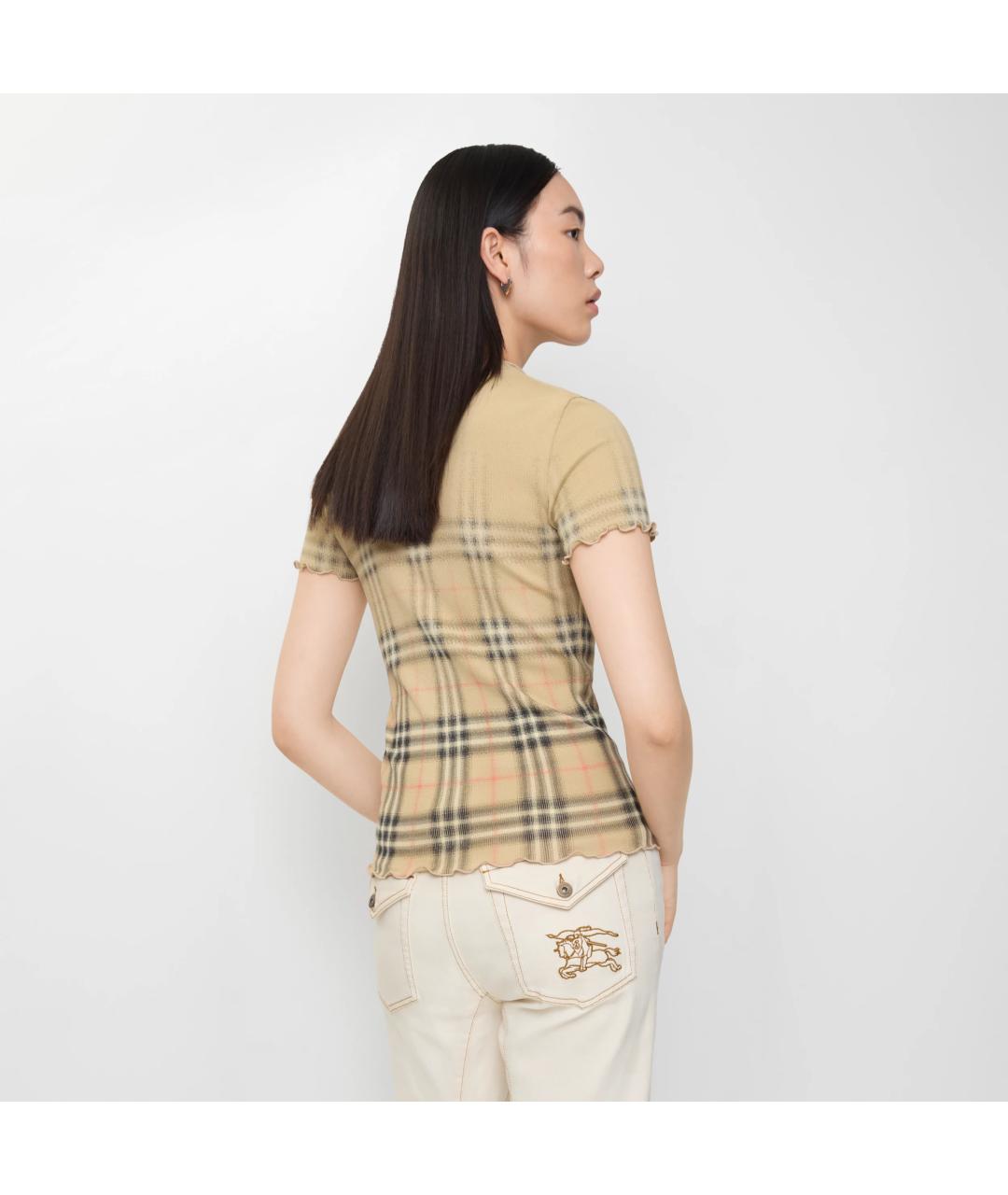 BURBERRY Бежевая хлопковая футболка, фото 2