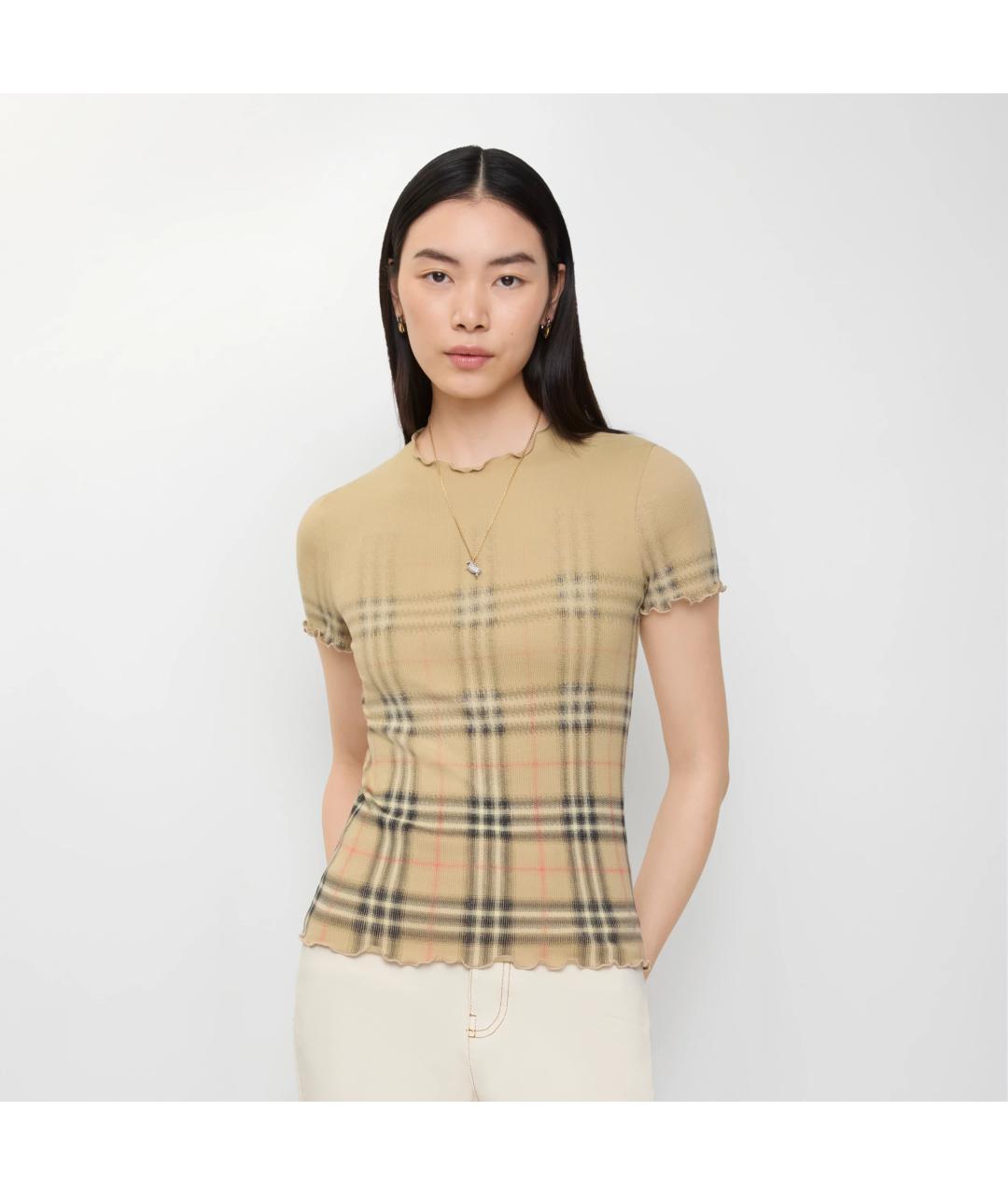 BURBERRY Бежевая хлопковая футболка, фото 3