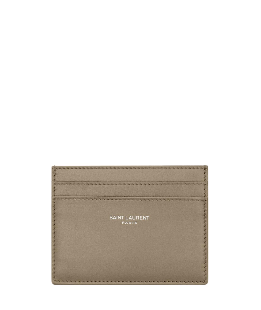 SAINT LAURENT Бежевый кожаный кардхолдер, фото 1