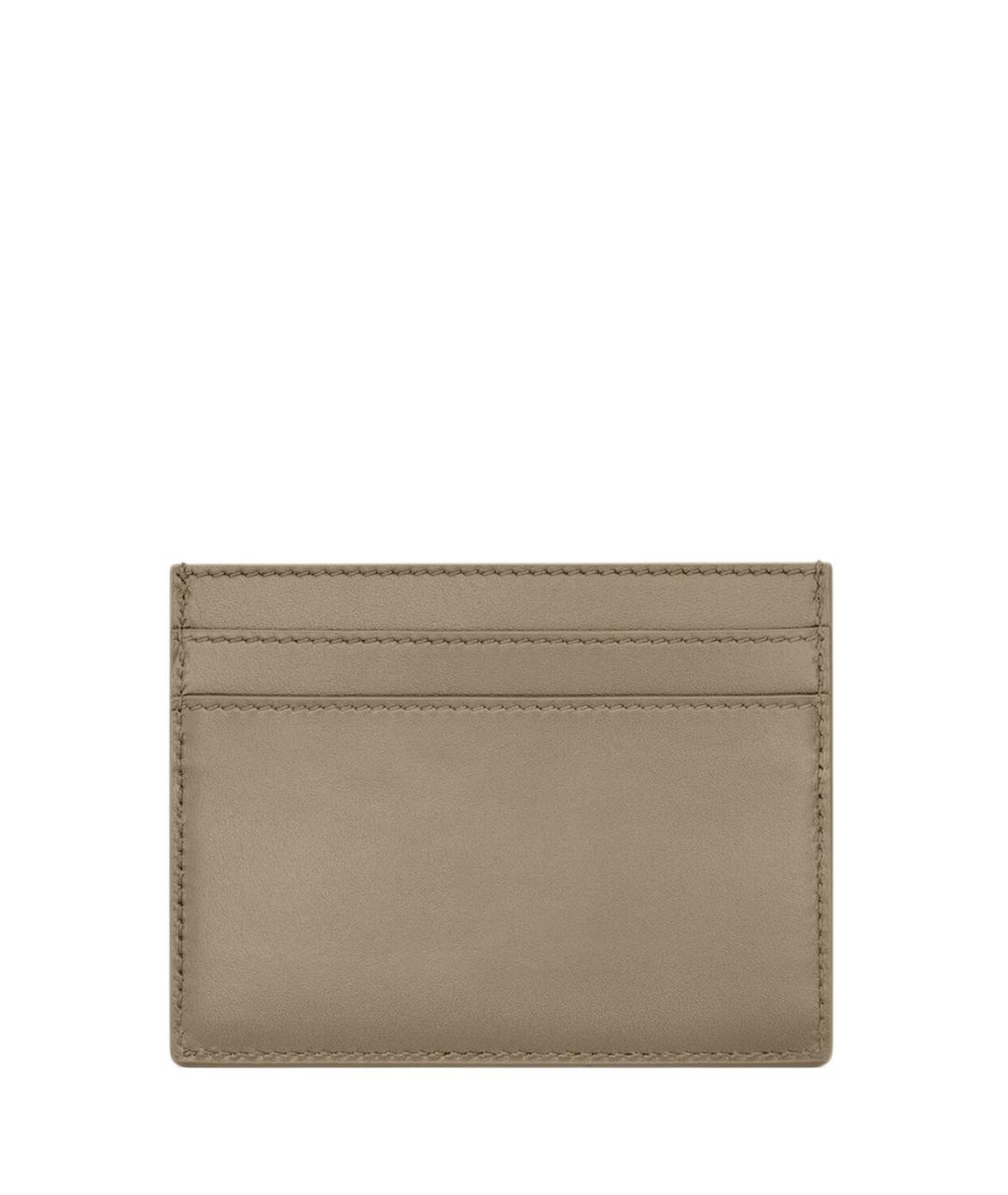 SAINT LAURENT Бежевый кожаный кардхолдер, фото 2