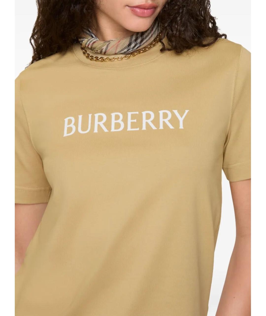 BURBERRY Бежевая хлопковая футболка, фото 3