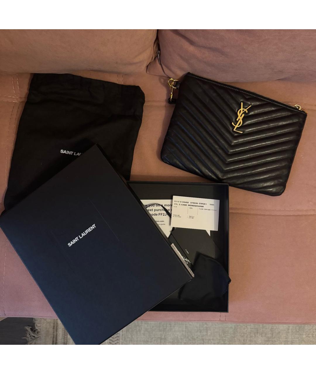 SAINT LAURENT Черная кожаная сумка с короткими ручками, фото 2