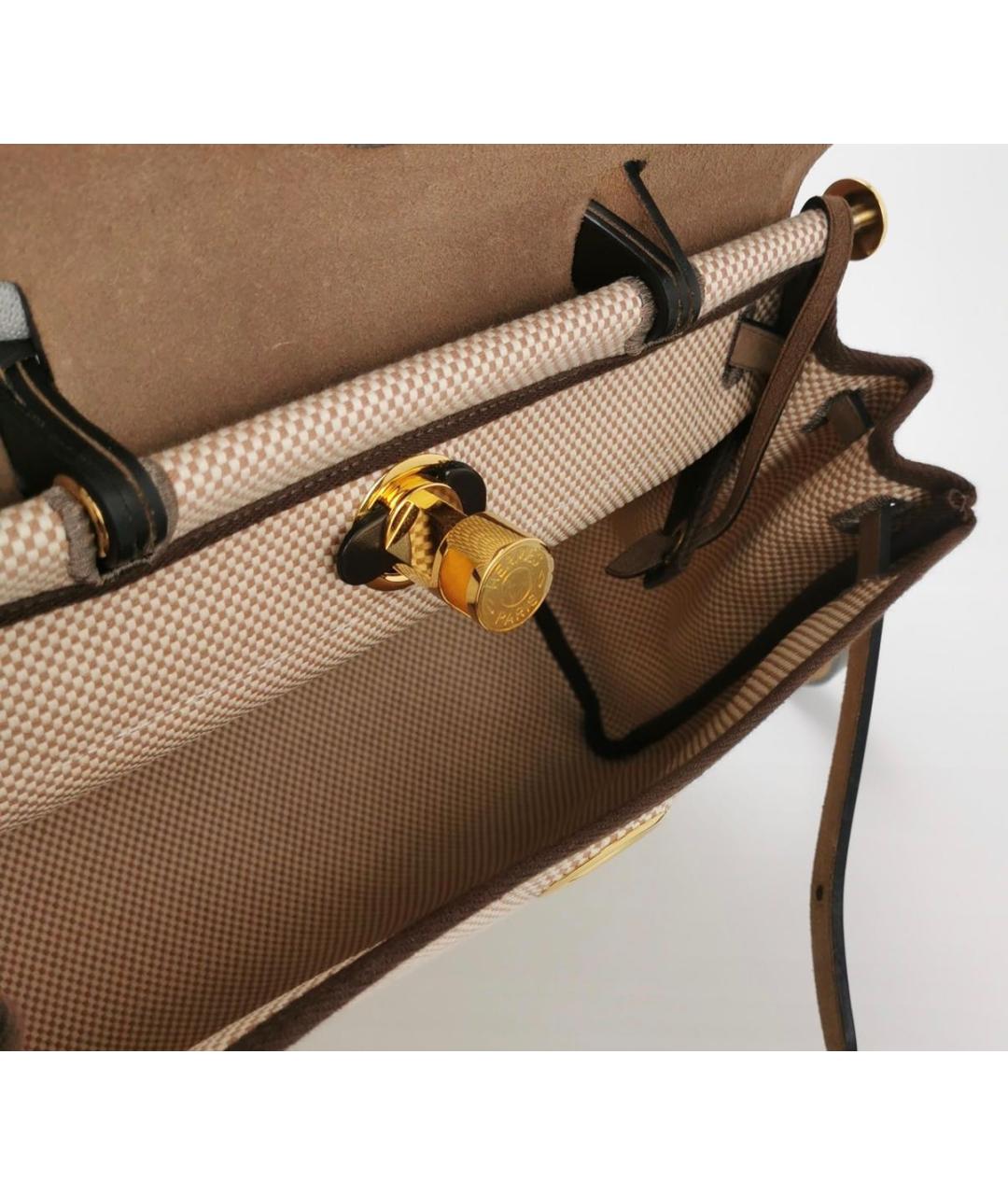 HERMES Бежевая жаккардовая сумка с короткими ручками, фото 4