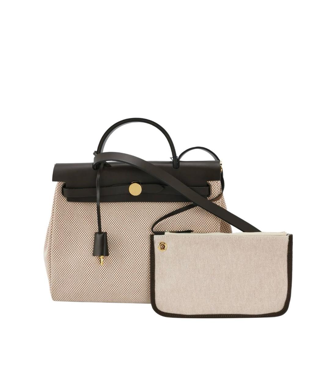 HERMES Бежевая жаккардовая сумка с короткими ручками, фото 9