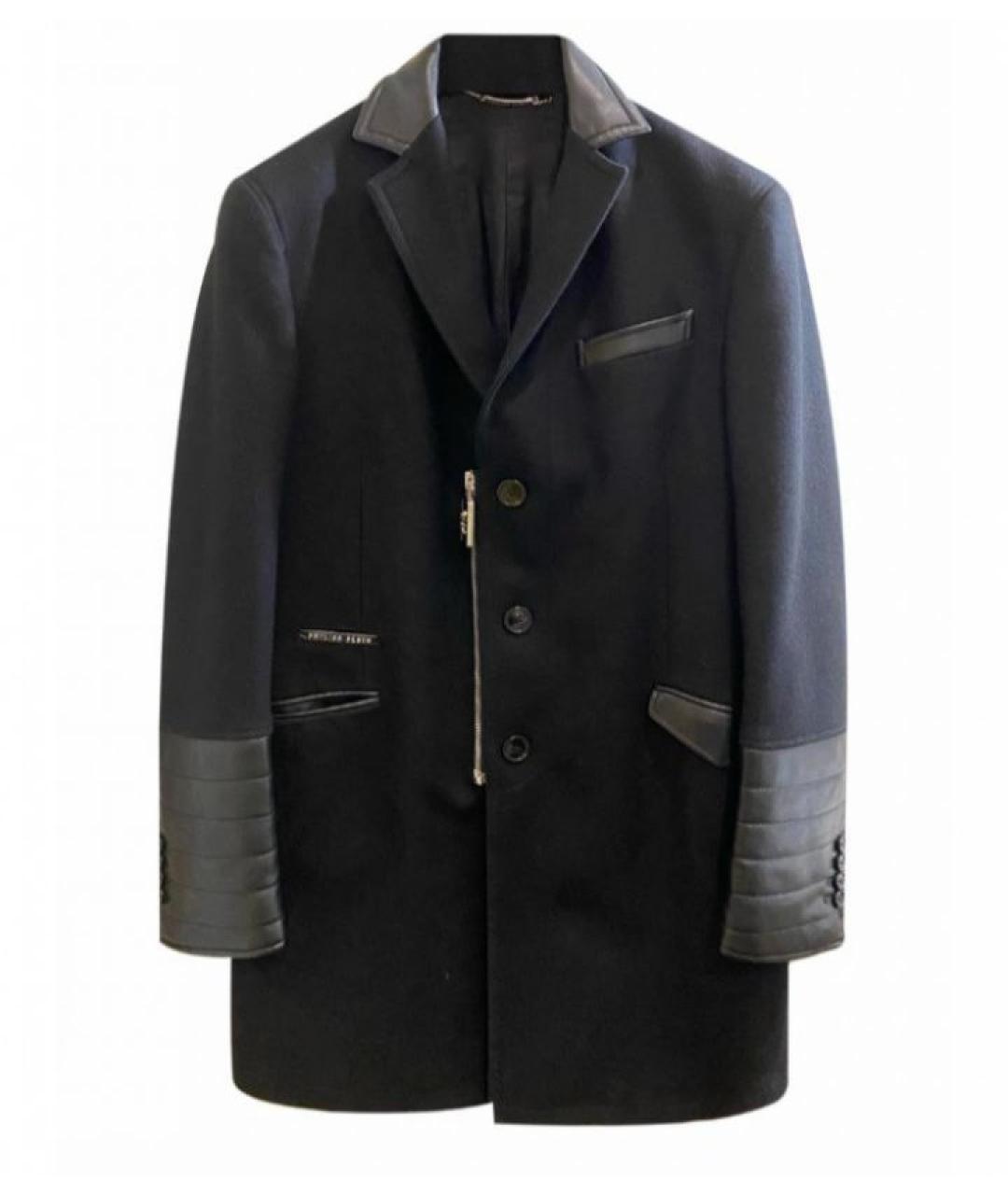 PHILIPP PLEIN Черное шерстяное пальто, фото 1