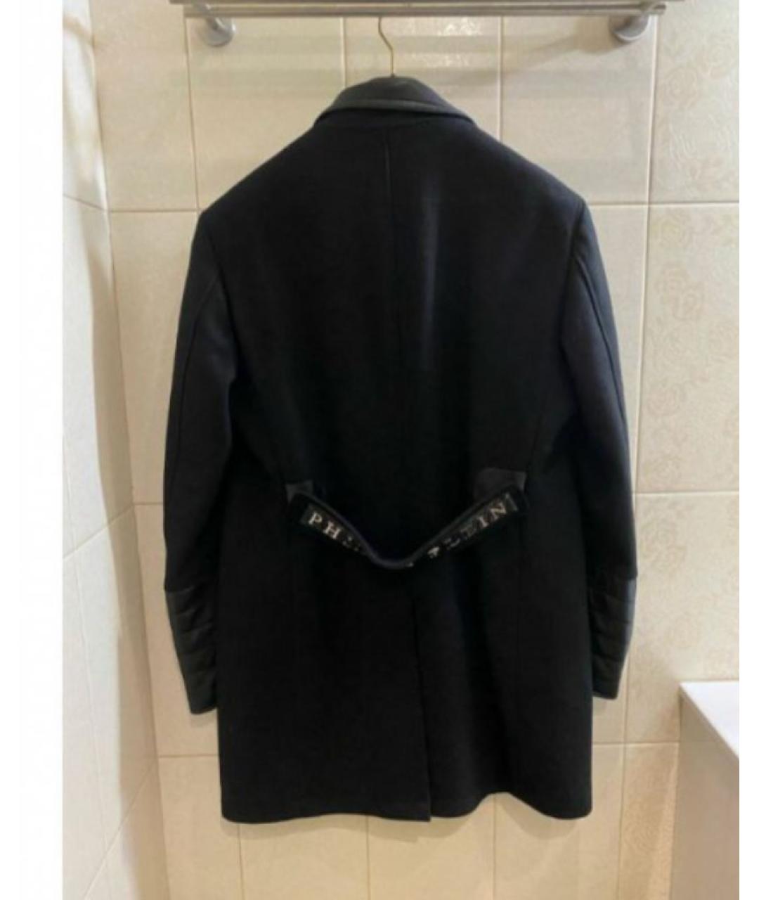 PHILIPP PLEIN Черное шерстяное пальто, фото 2
