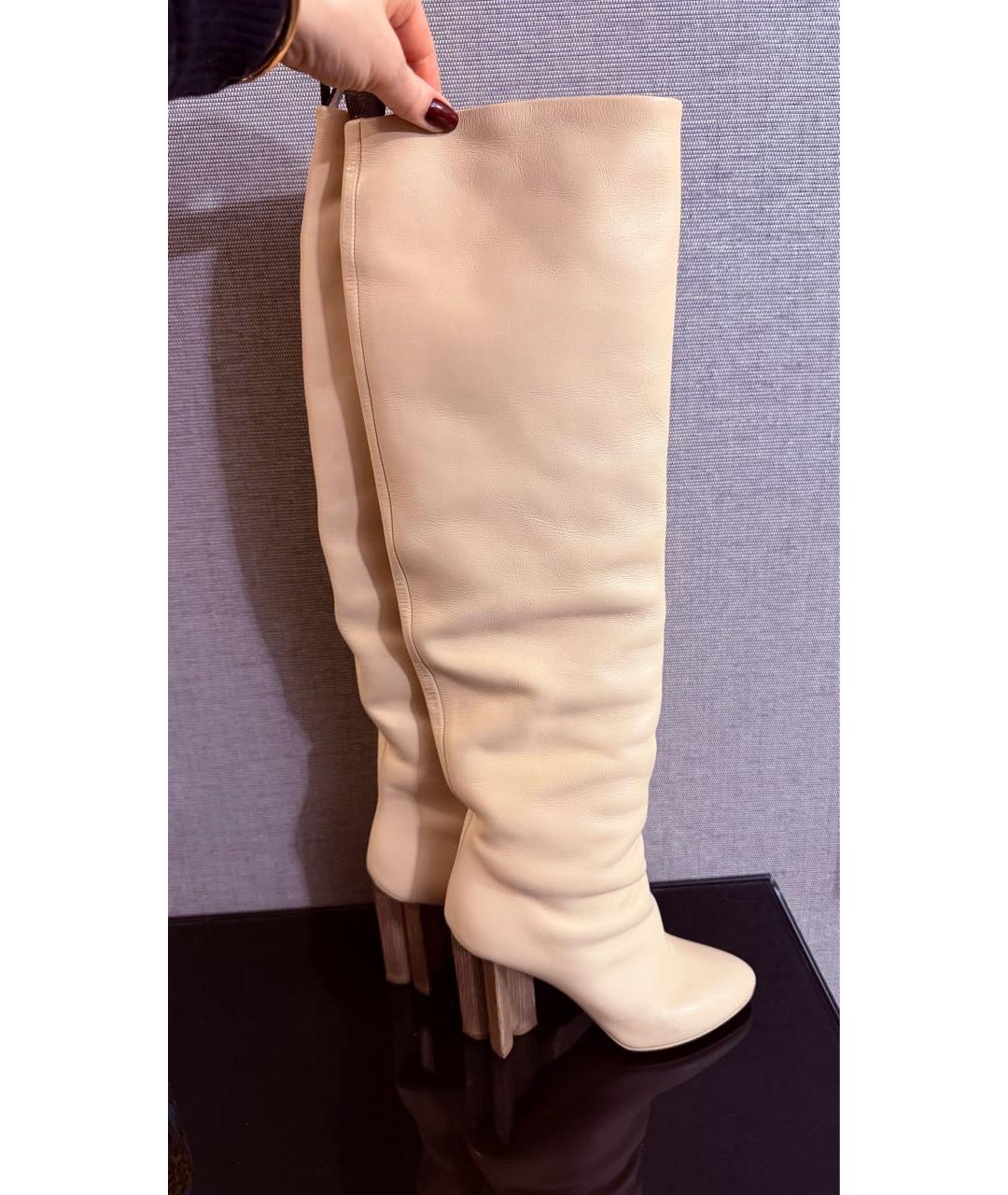 LOUIS VUITTON Бежевые кожаные сапоги, фото 7