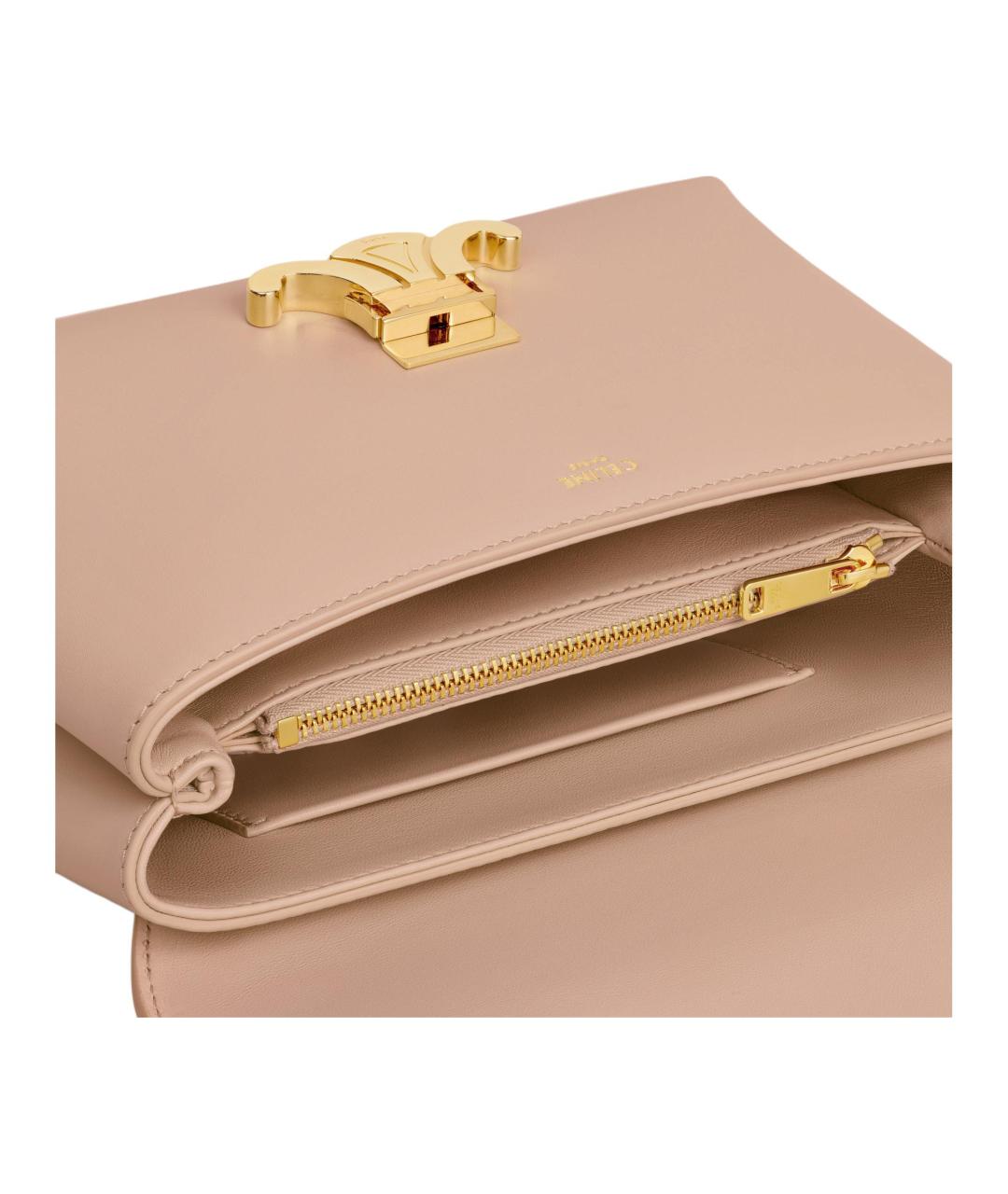 CELINE Бежевая кожаная сумка с короткими ручками, фото 4