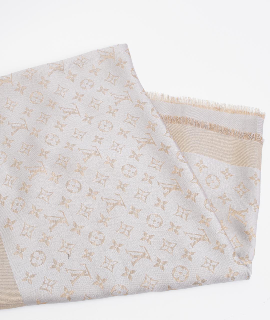 LOUIS VUITTON Бежевый шелковый платок, фото 6