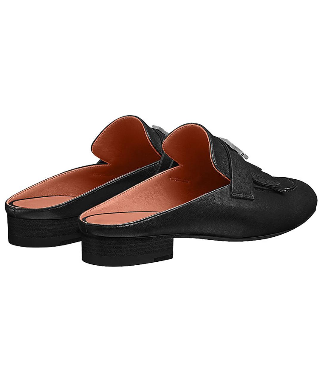 HERMES Черные кожаные мюли, фото 4