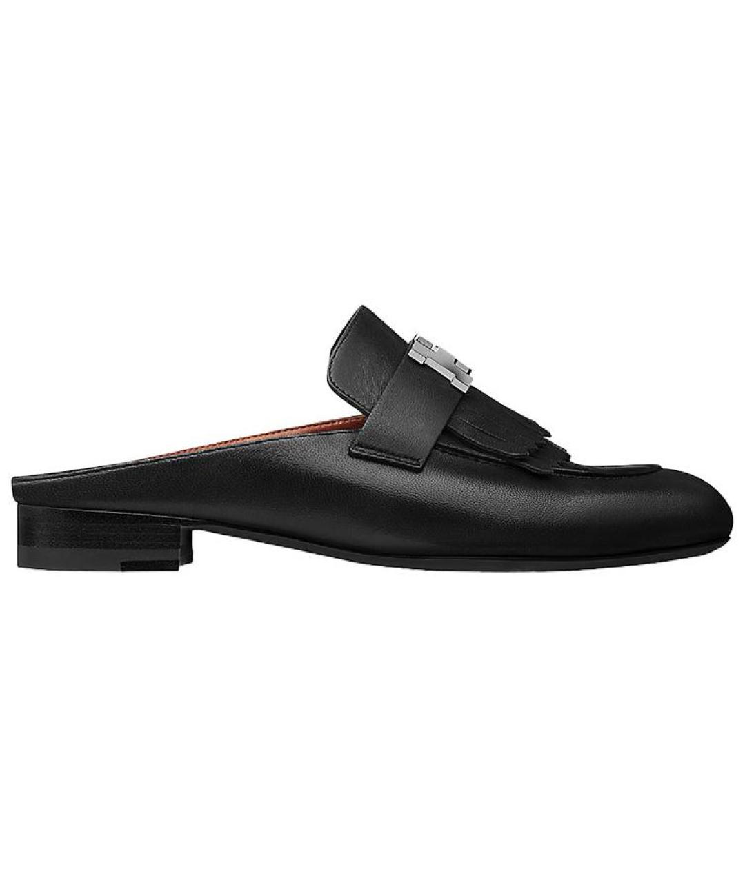 HERMES Черные кожаные мюли, фото 1