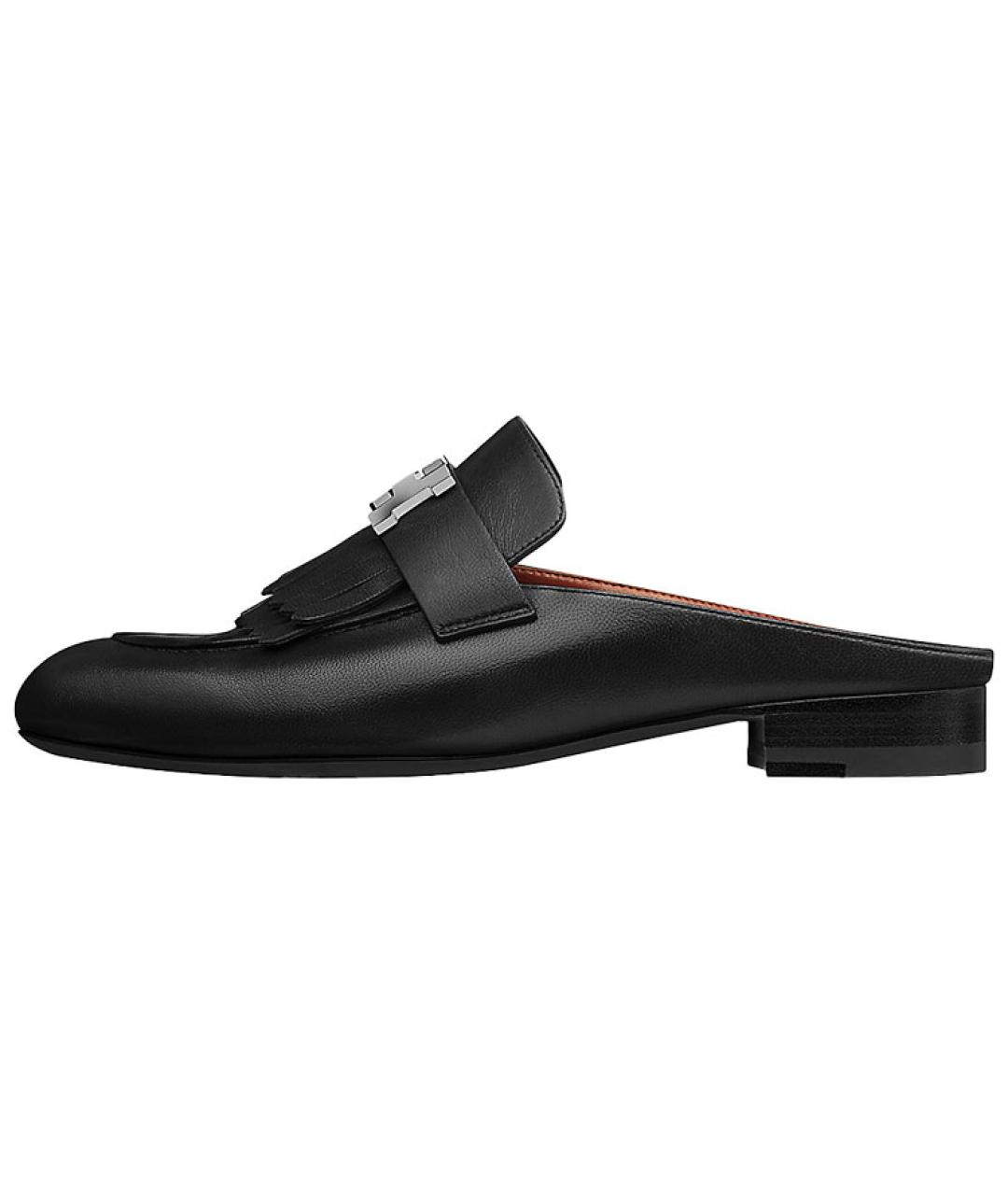 HERMES Черные кожаные мюли, фото 2