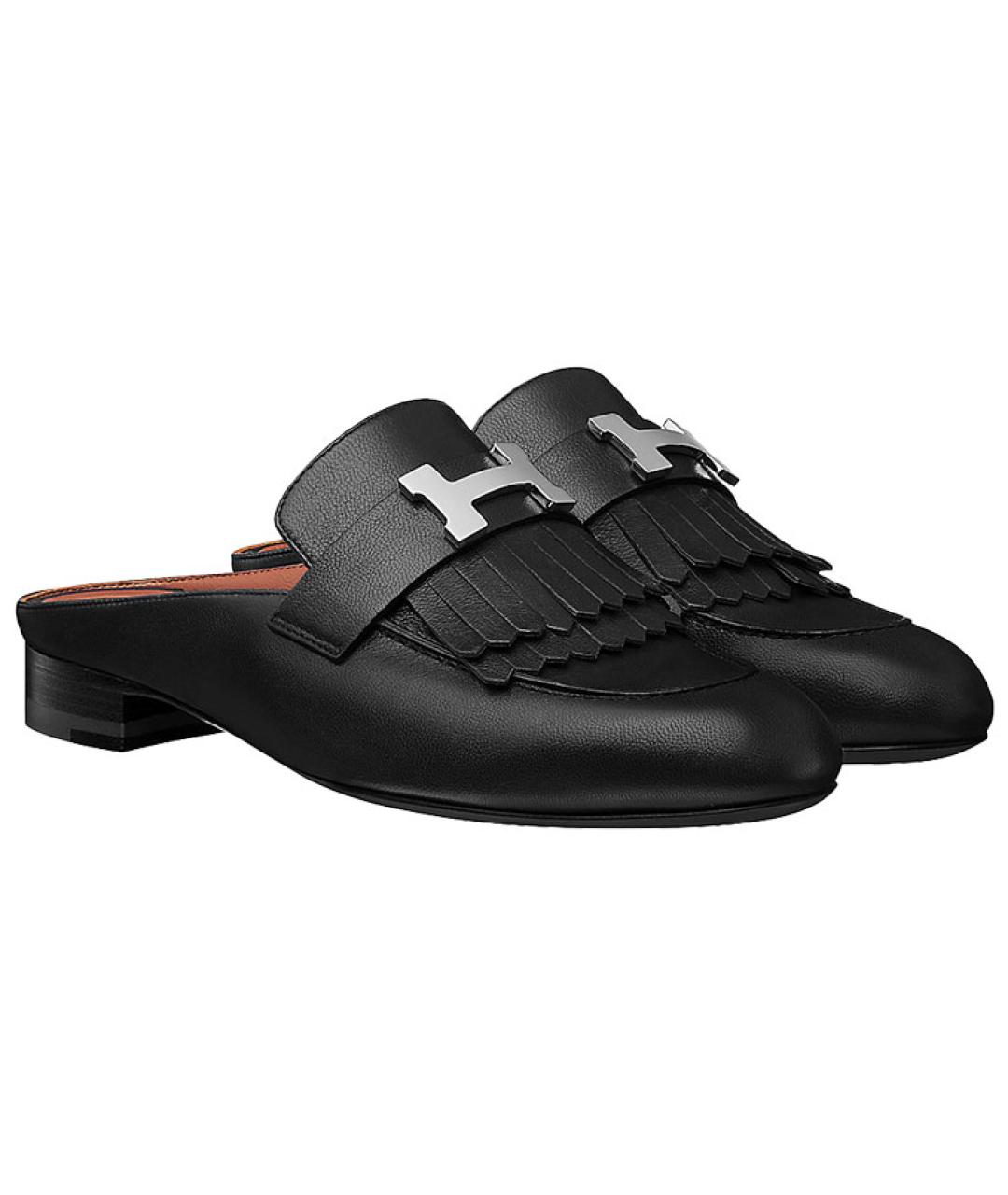 HERMES Черные кожаные мюли, фото 3