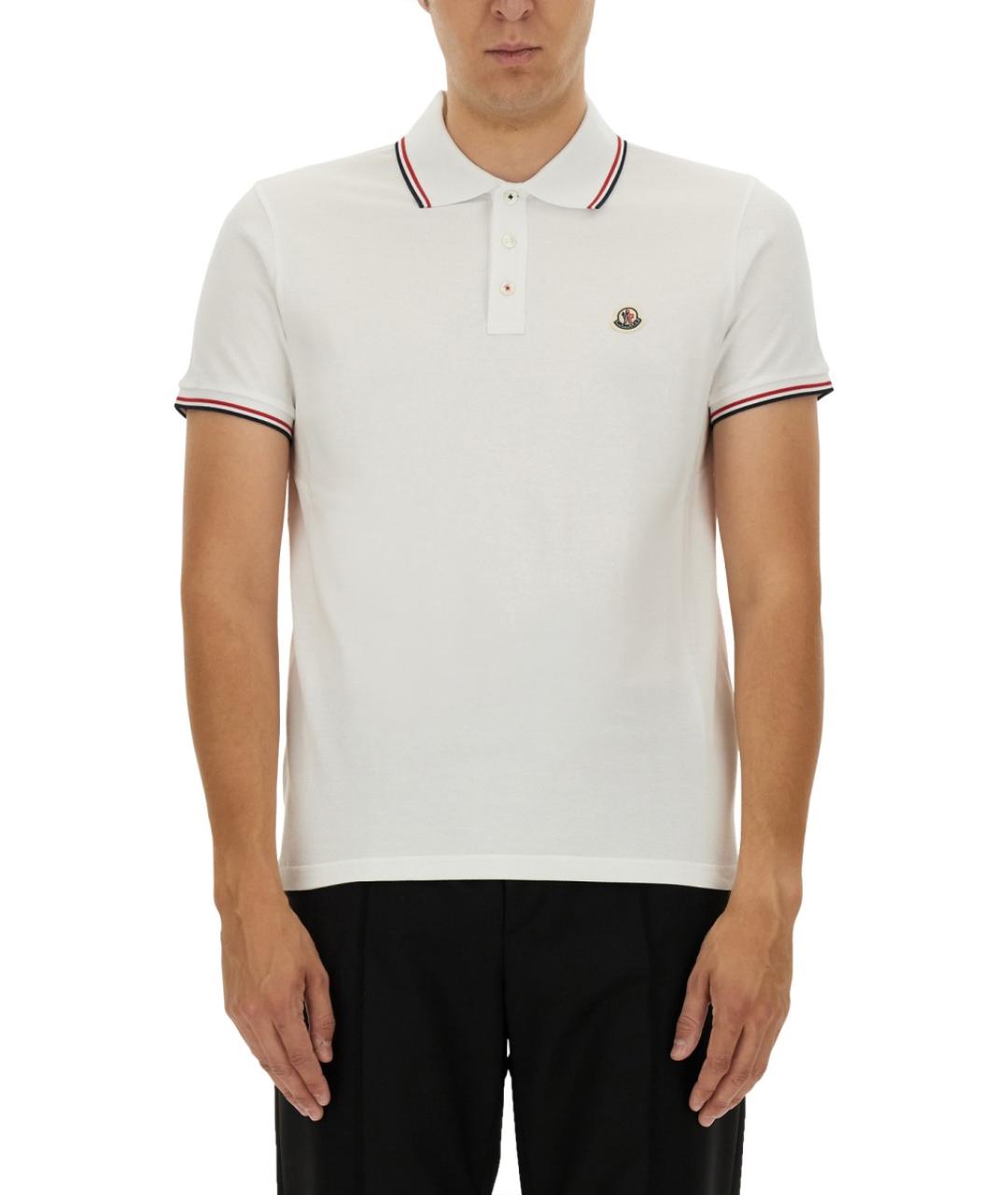 MONCLER Белое хлопковое поло с коротким рукавом, фото 3
