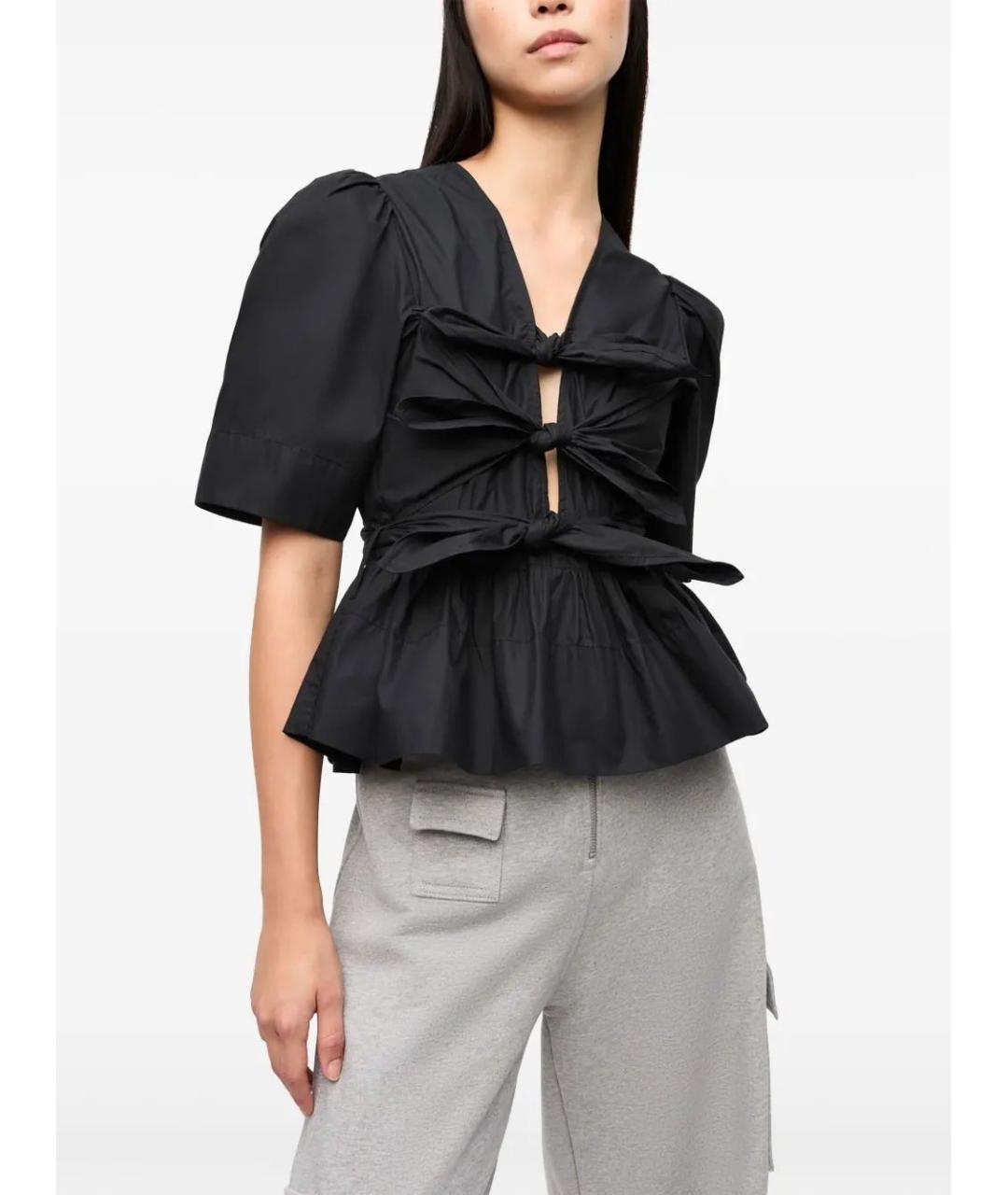 GANNI Черная хлопковая блузы, фото 4