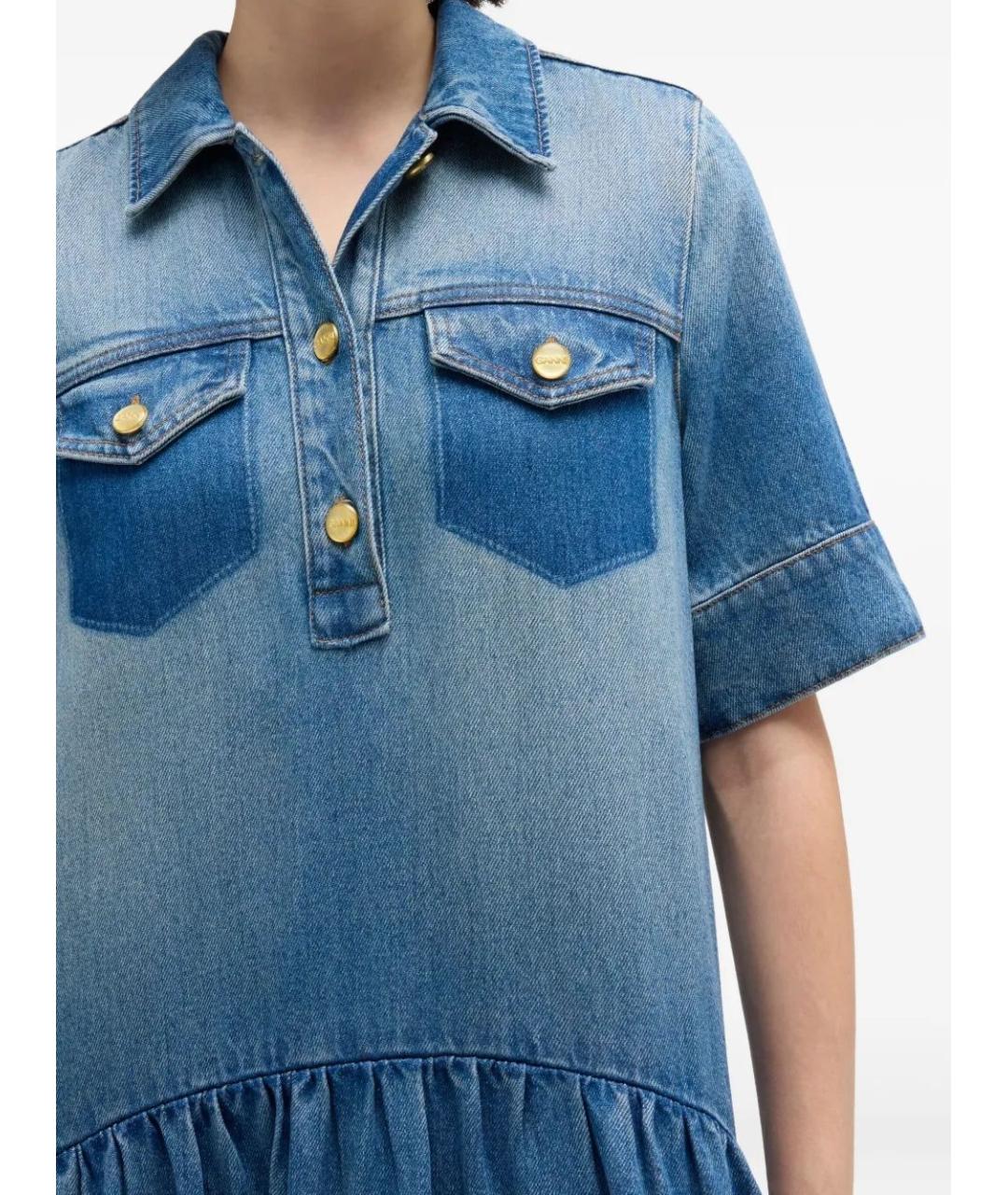 GANNI Синее хлопковое повседневное платье, фото 4