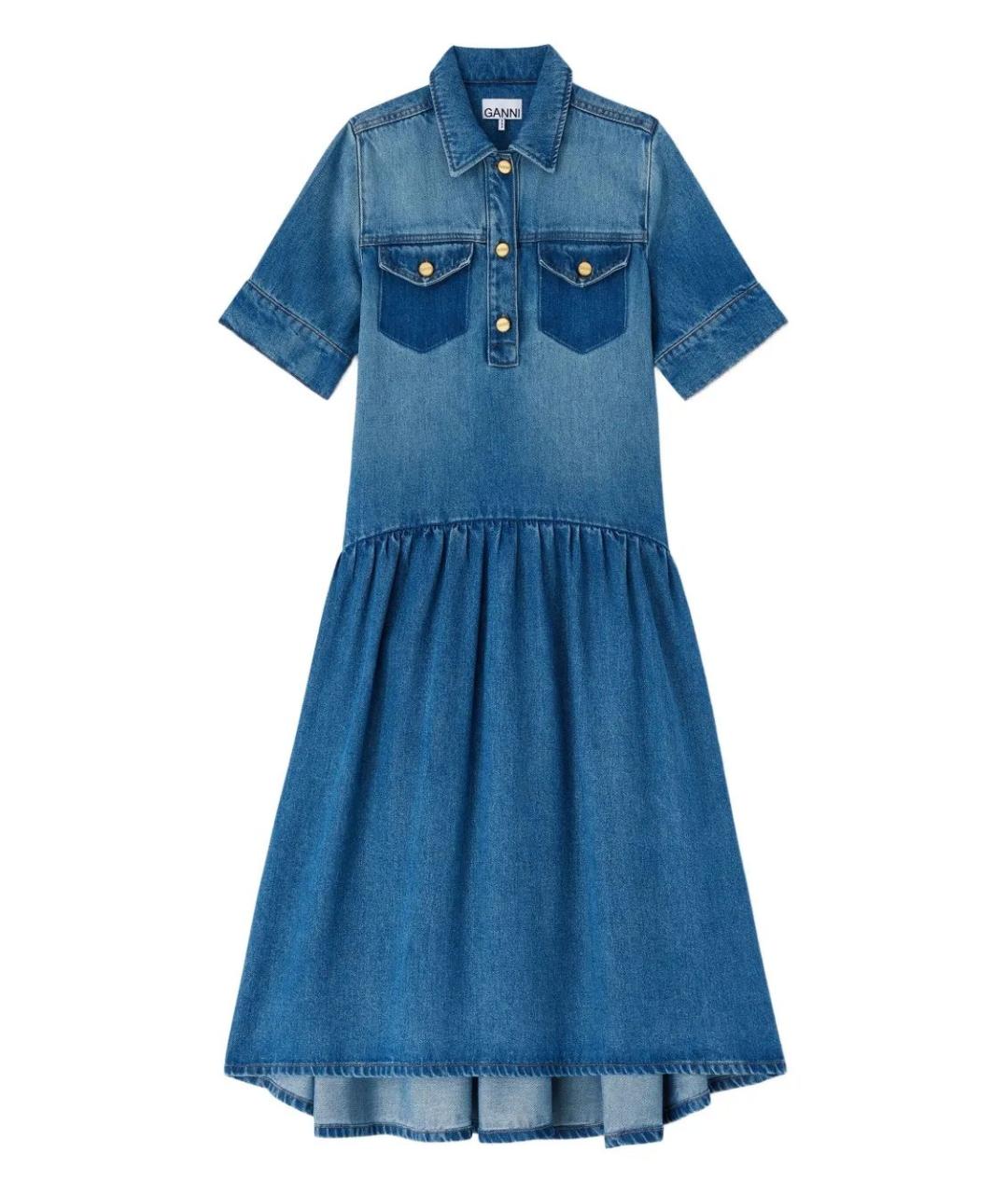 GANNI Синее хлопковое повседневное платье, фото 1