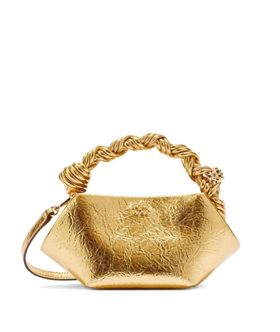 GANNI Золотая кожаная сумка с короткими ручками, фото 1