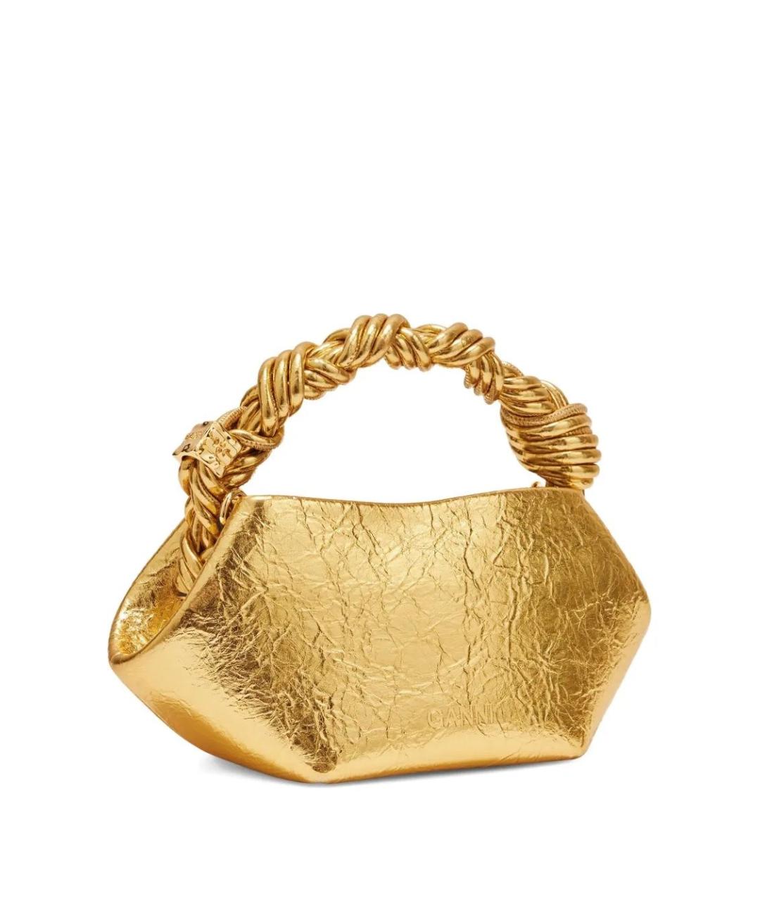 GANNI Золотая кожаная сумка с короткими ручками, фото 3