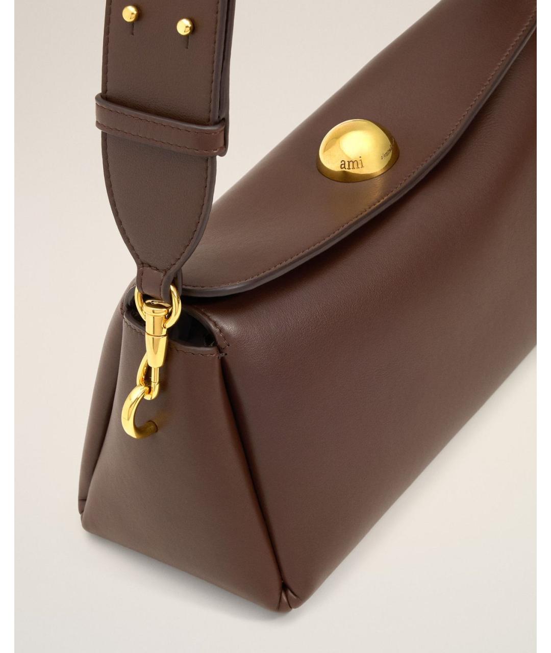 Ami Paris Коричневая кожаная сумка через плечо, фото 4