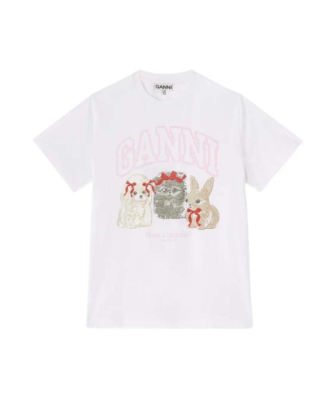 GANNI Белая хлопковая футболка, фото 1