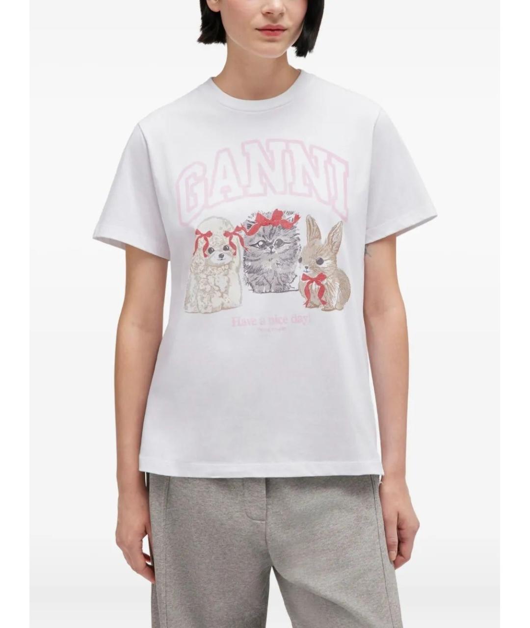 GANNI Белая хлопковая футболка, фото 3